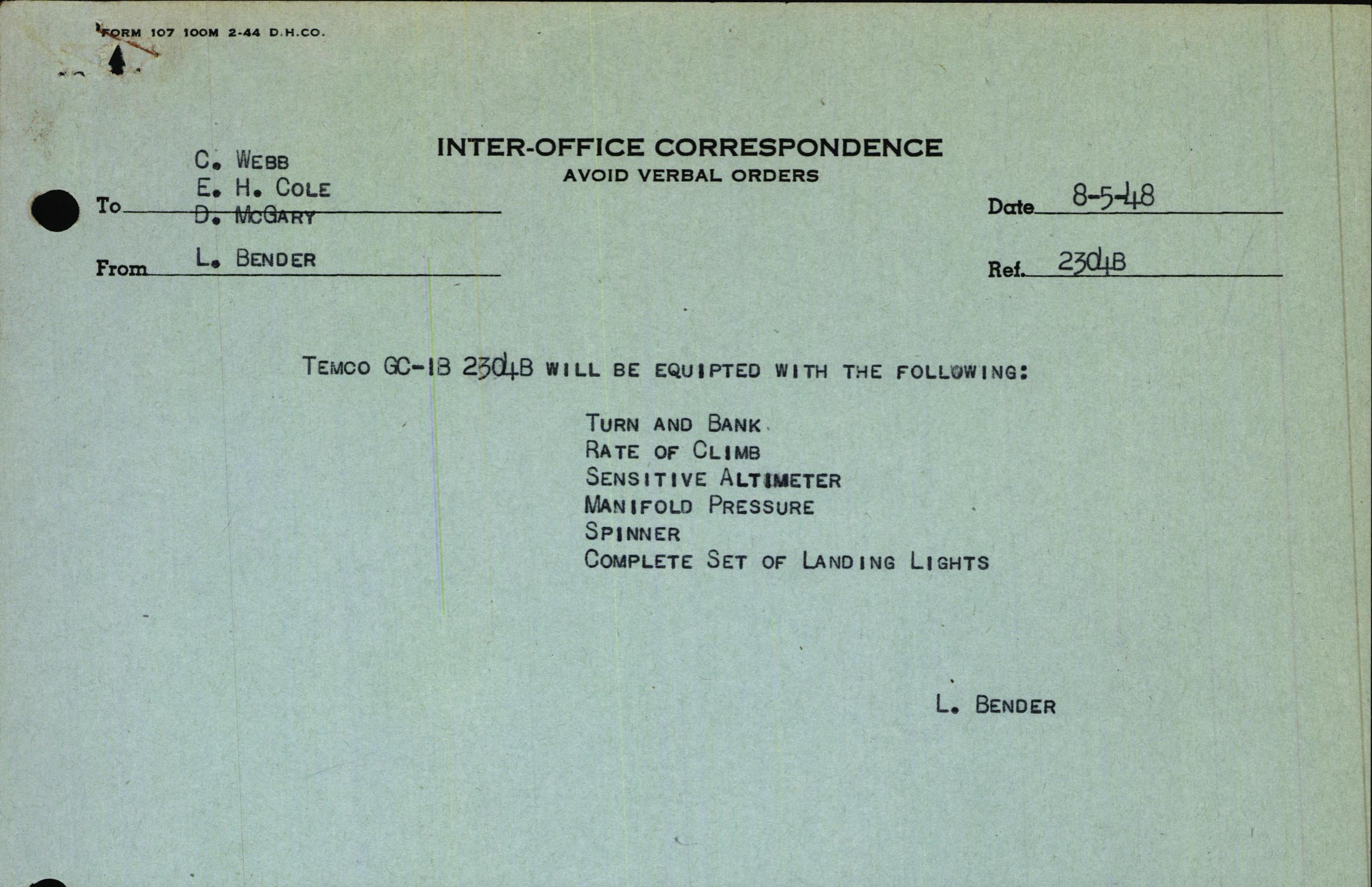 Sample page 1 from AirCorps Library document: Technical Information for Serial Number 3604