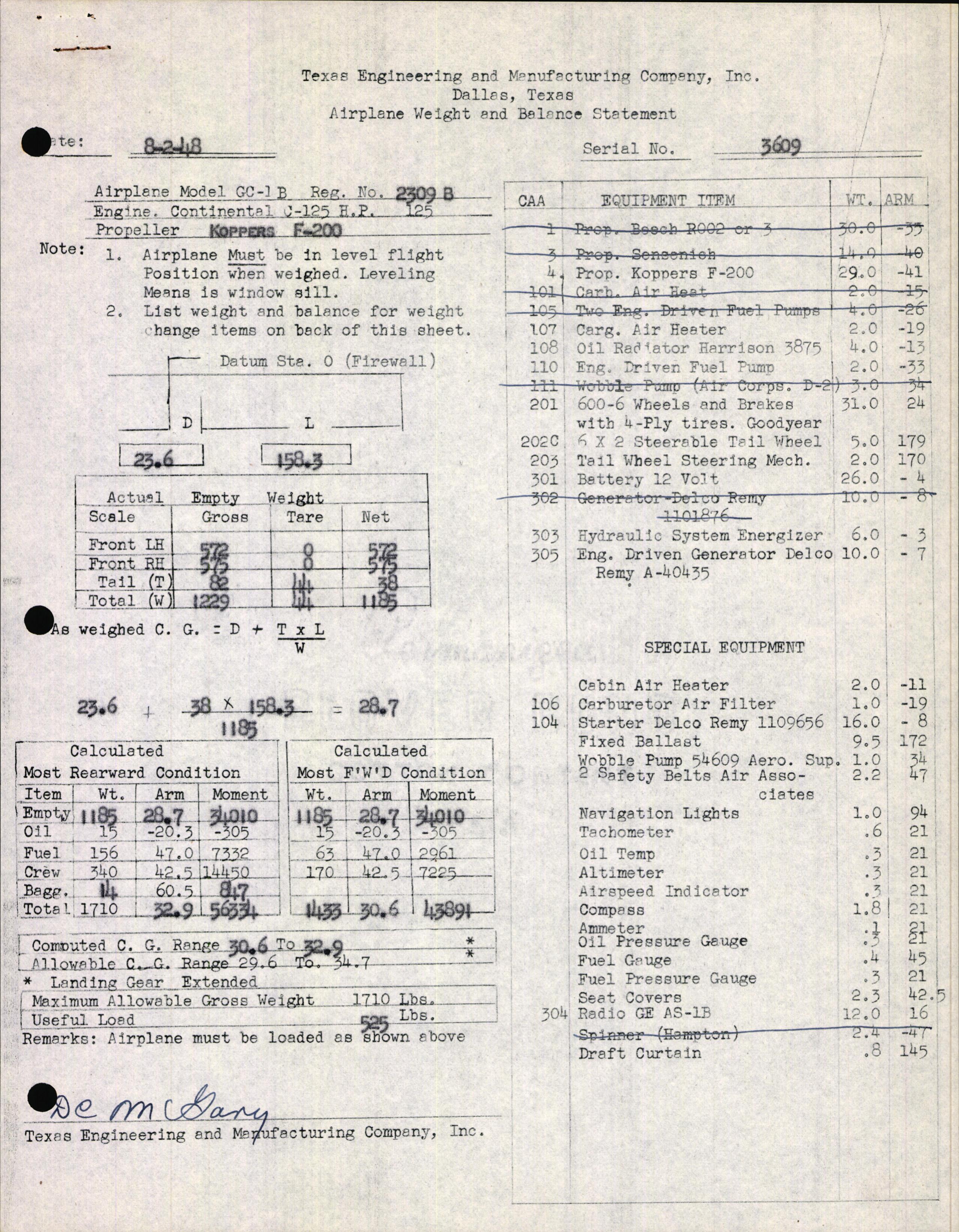 Sample page 3 from AirCorps Library document: Technical Information for Serial Number 3609