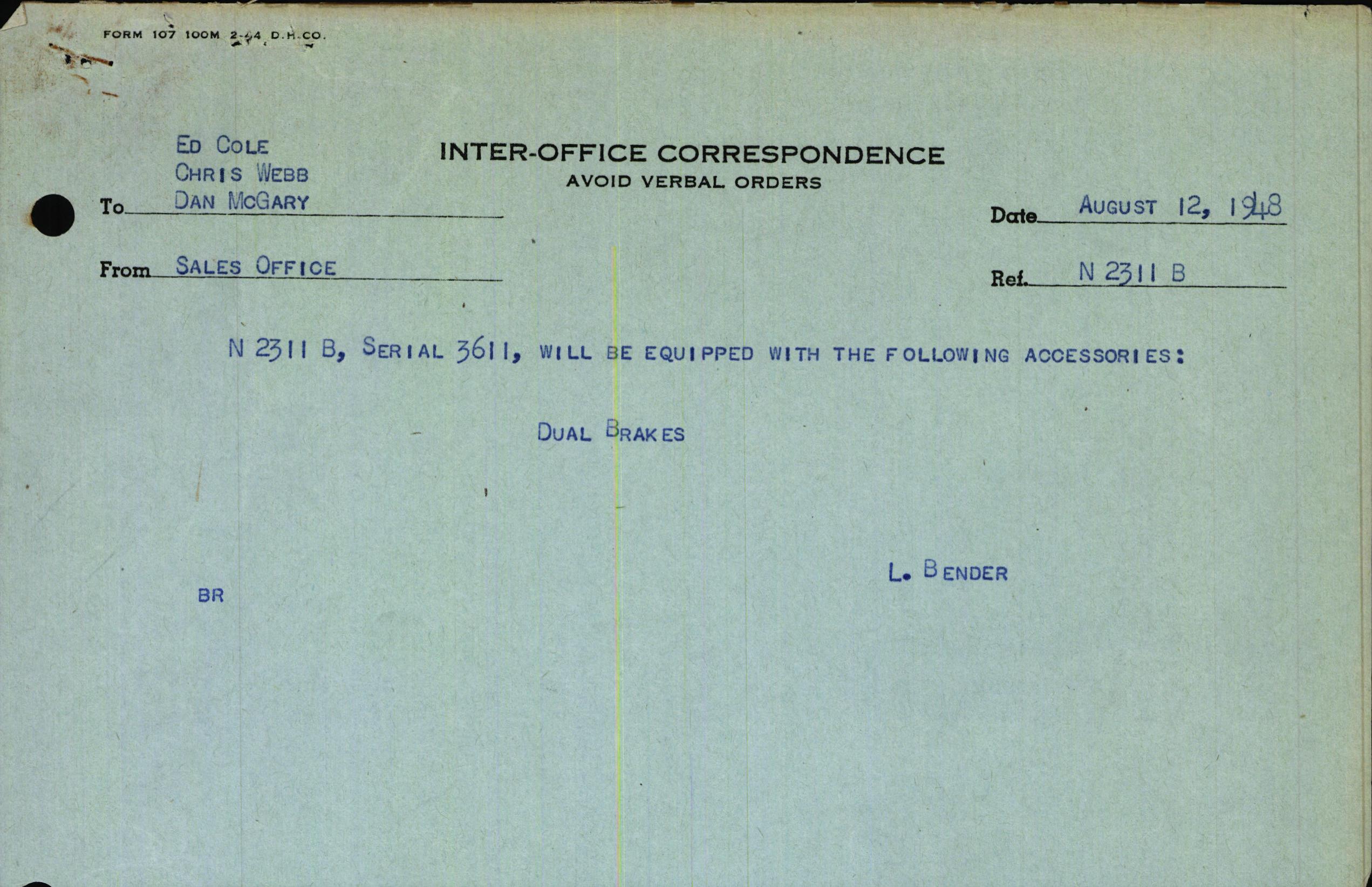 Sample page 1 from AirCorps Library document: Technical Information for Serial Number 3611