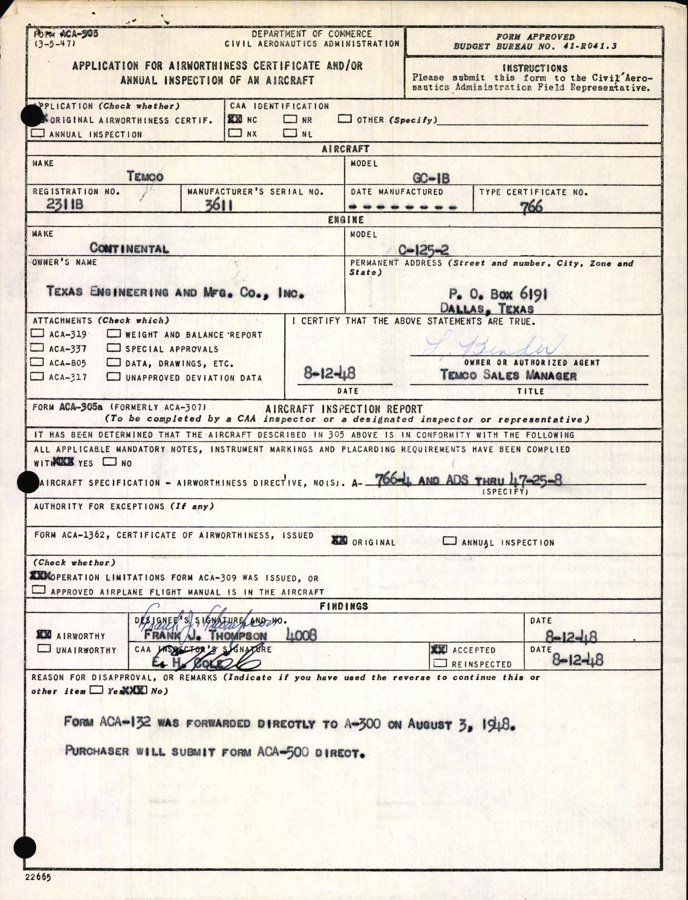 Sample page 3 from AirCorps Library document: Technical Information for Serial Number 3611