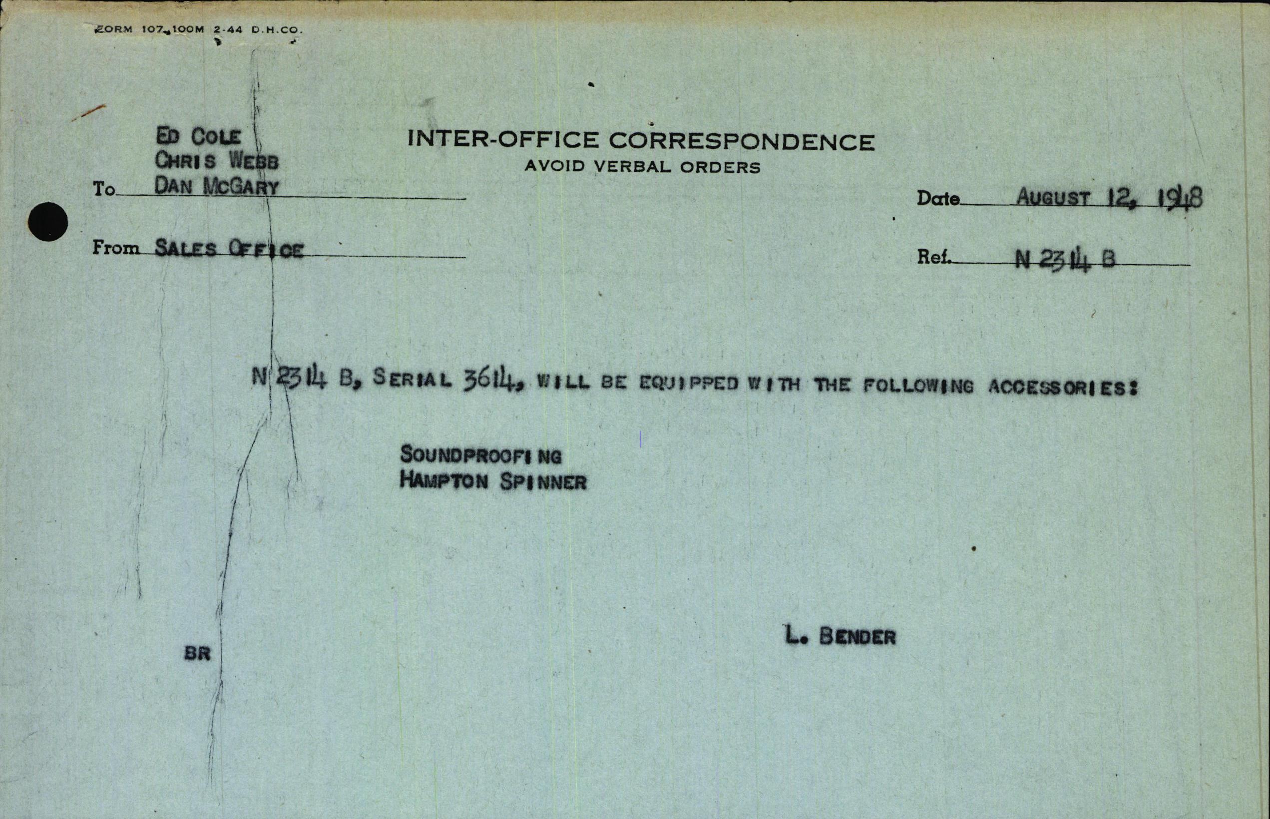 Sample page 1 from AirCorps Library document: Technical Information for Serial Number 3614