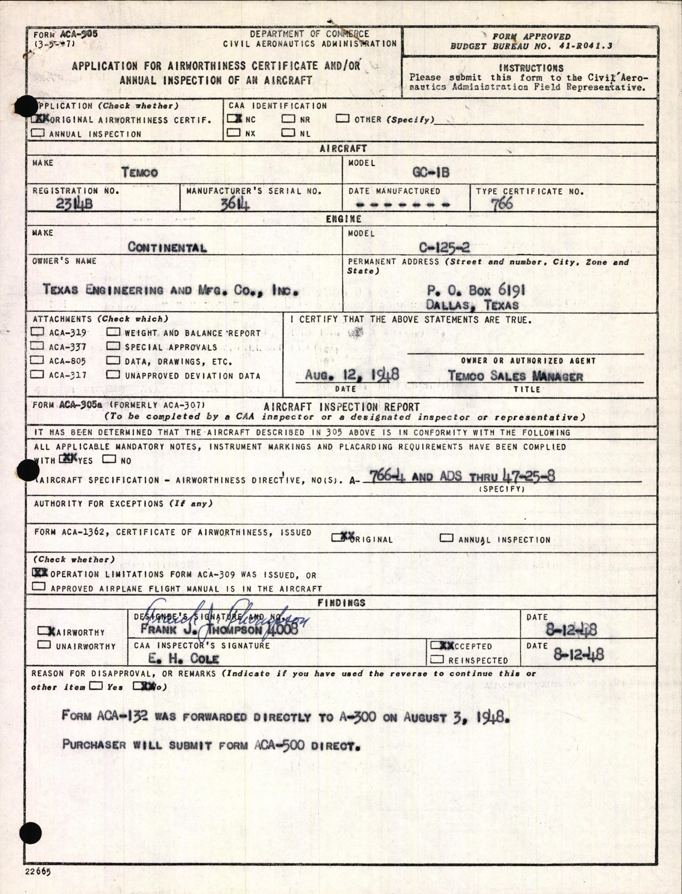 Sample page 3 from AirCorps Library document: Technical Information for Serial Number 3614