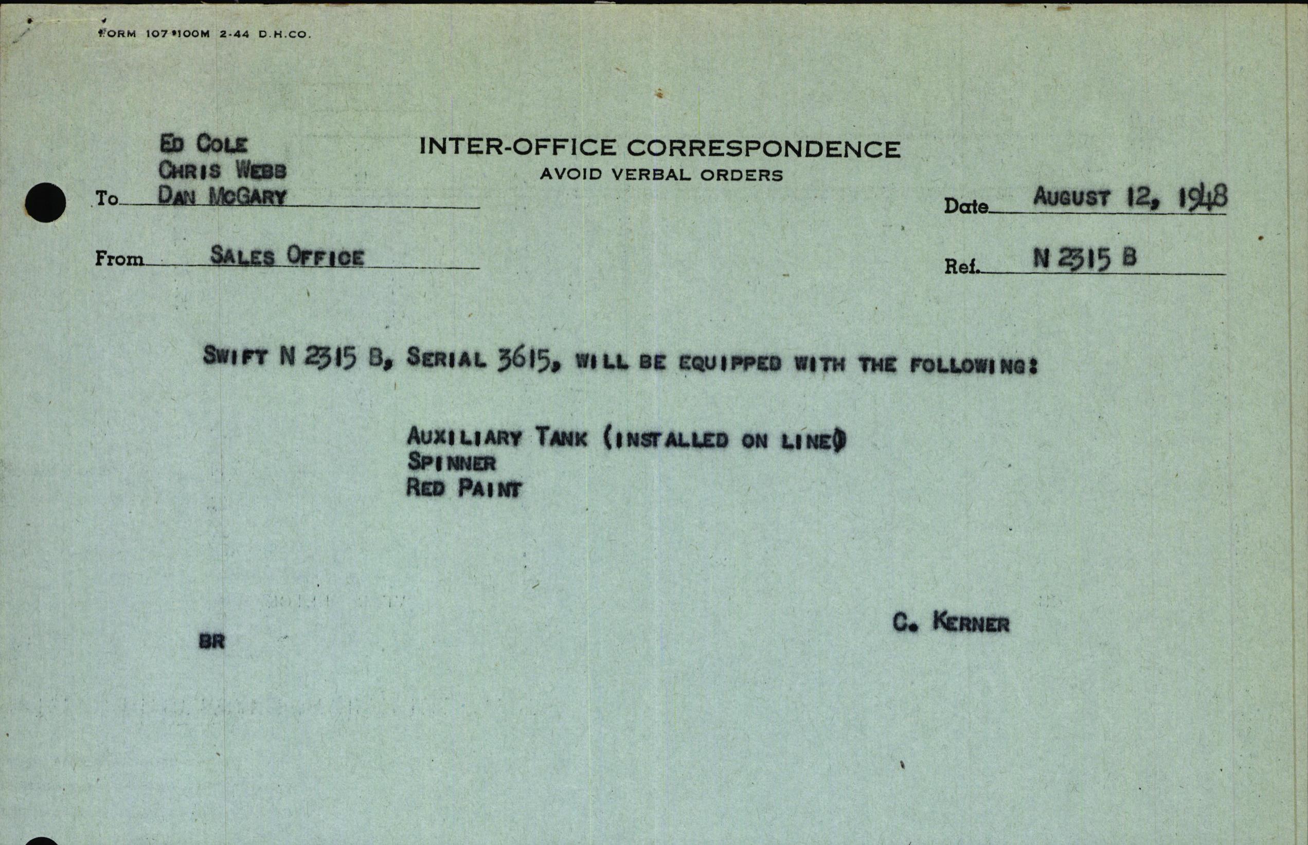 Sample page 1 from AirCorps Library document: Technical Information for Serial Number 3615
