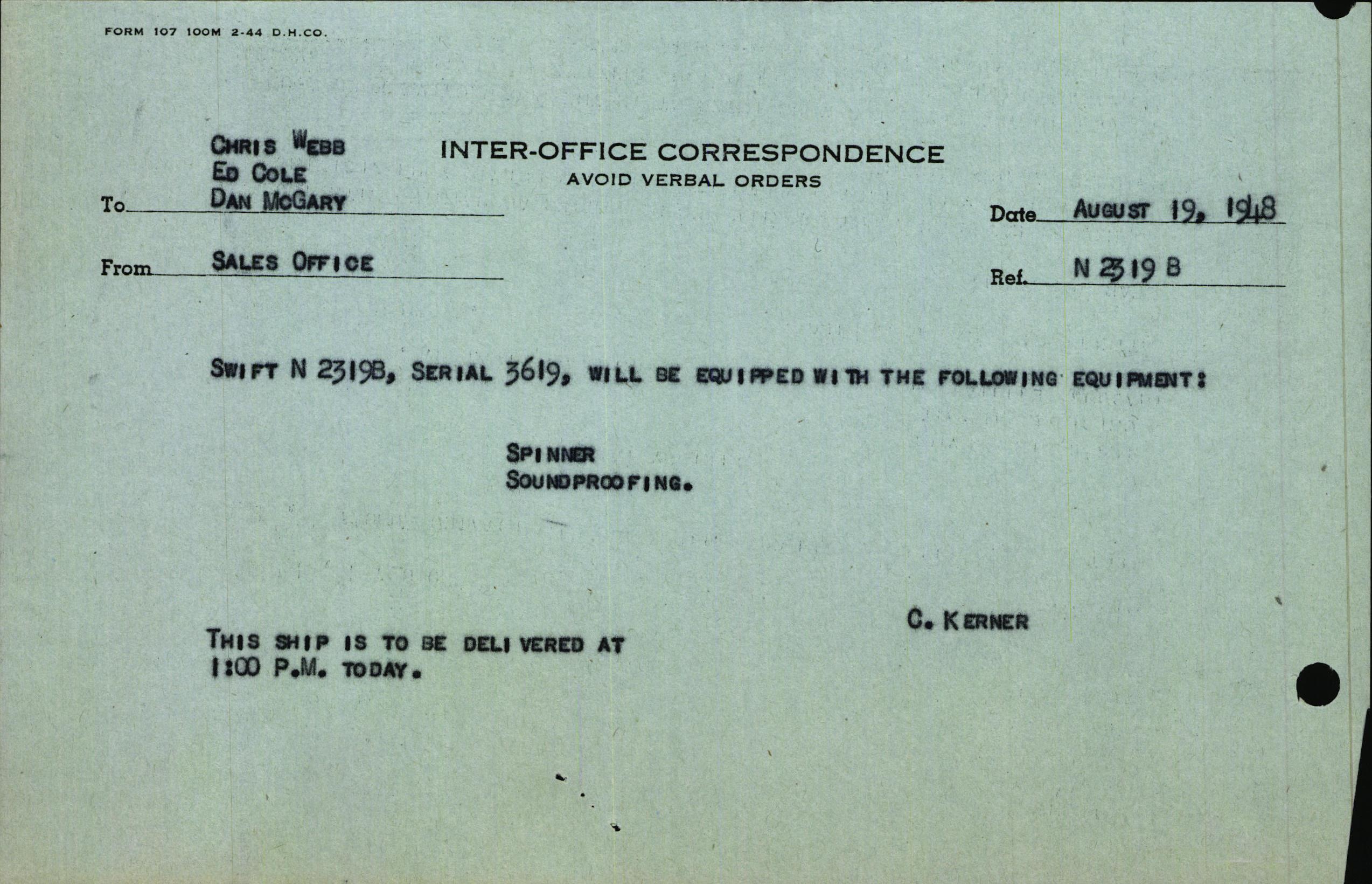 Sample page 3 from AirCorps Library document: Technical Information for Serial Number 3619