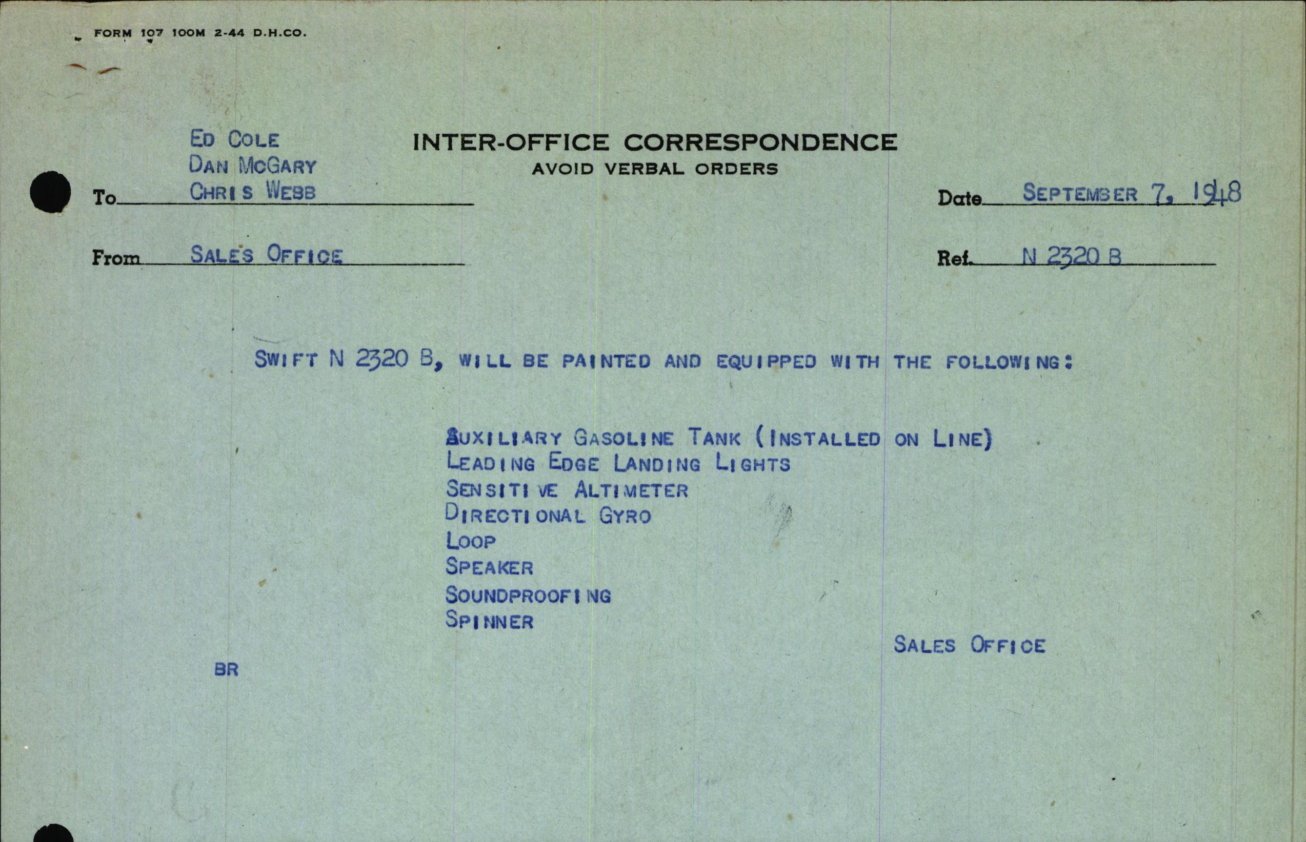 Sample page 1 from AirCorps Library document: Technical Information for Serial Number 3621