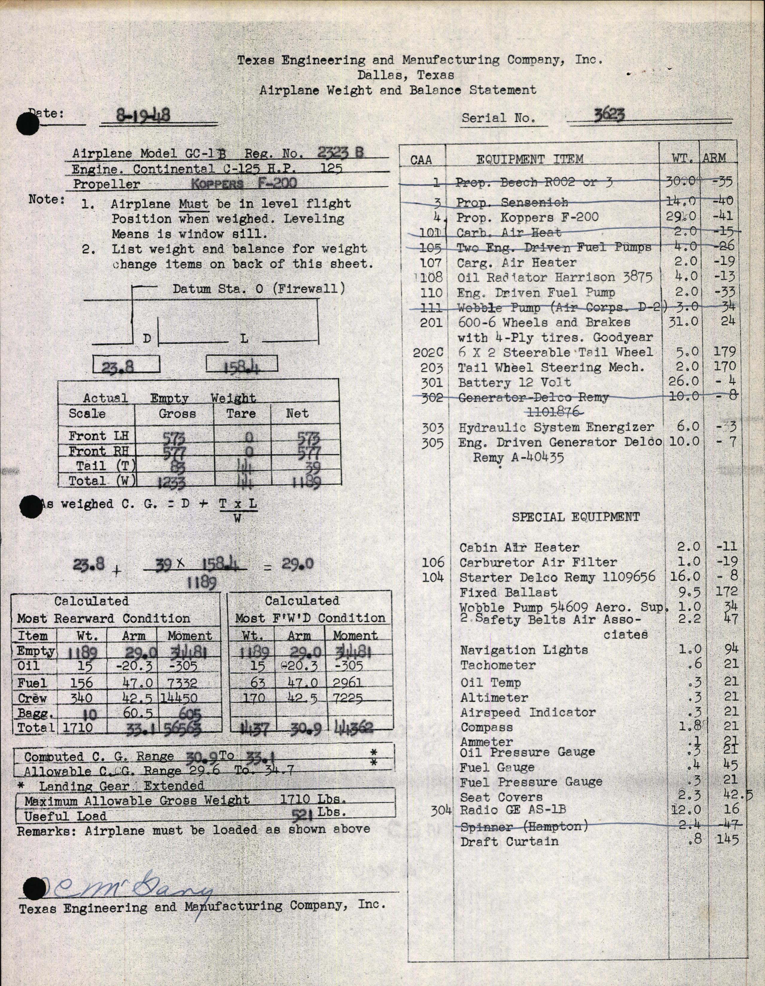 Sample page 3 from AirCorps Library document: Technical Information for Serial Number 3623