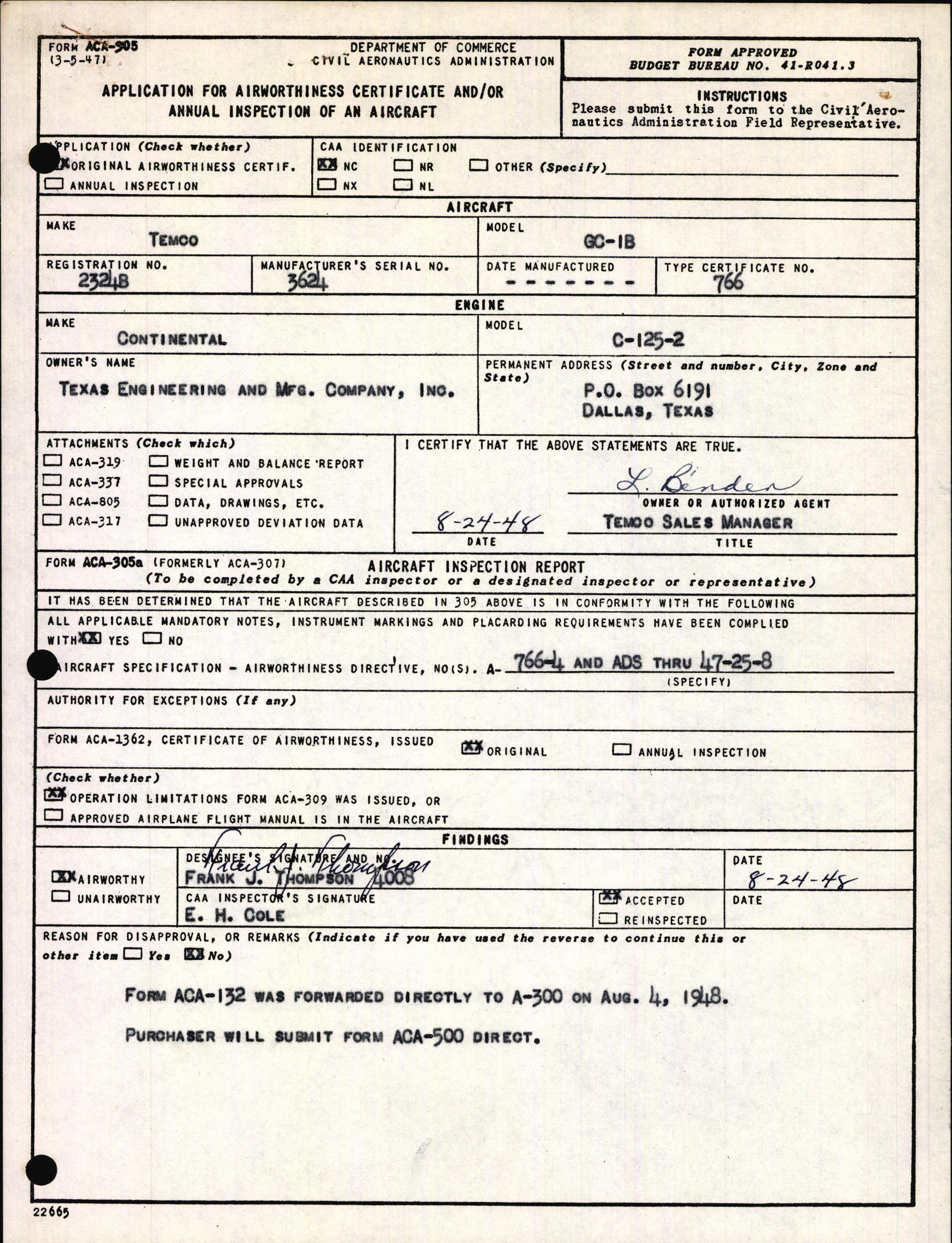 Sample page 2 from AirCorps Library document: Technical Information for Serial Number 3624