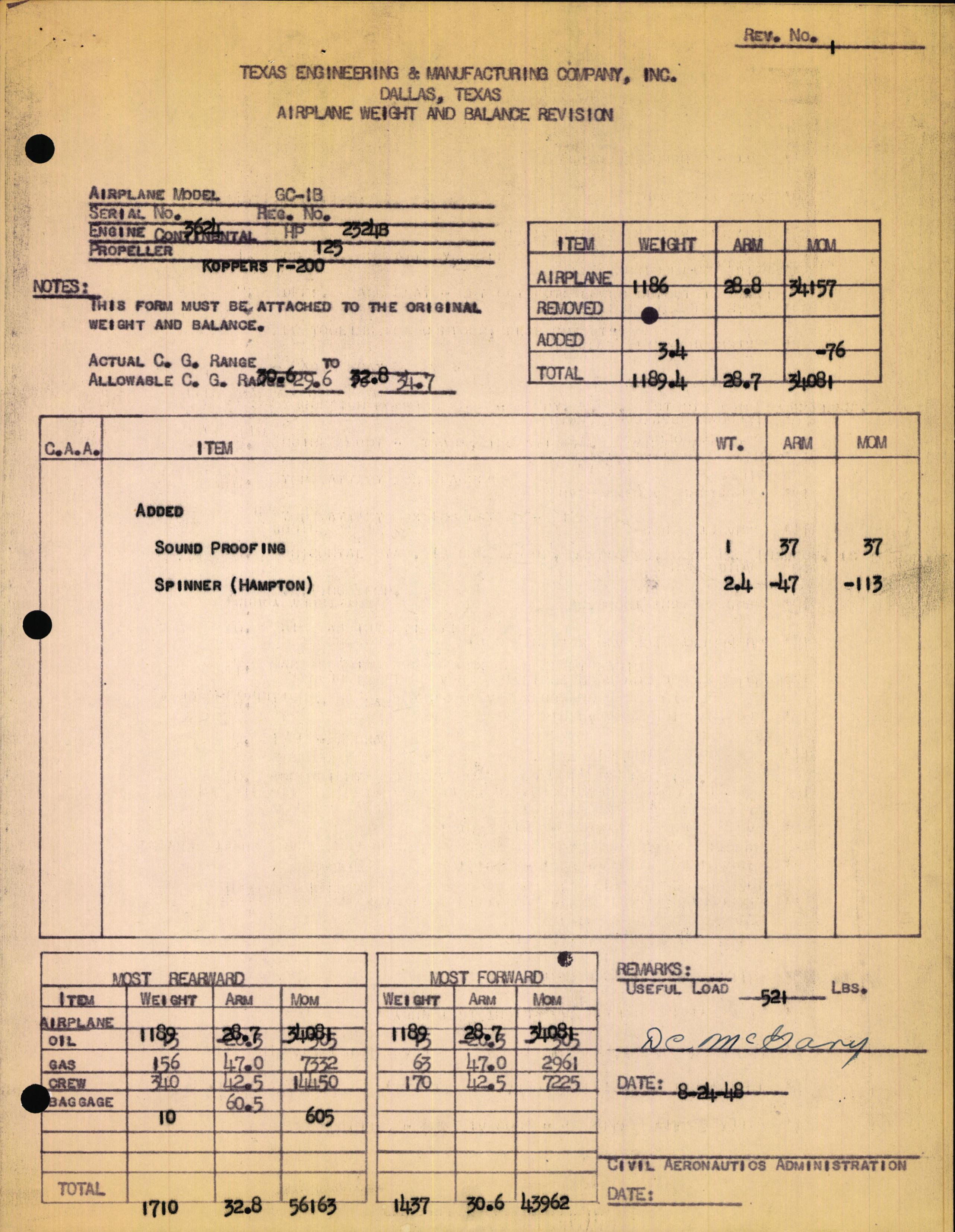 Sample page 3 from AirCorps Library document: Technical Information for Serial Number 3624