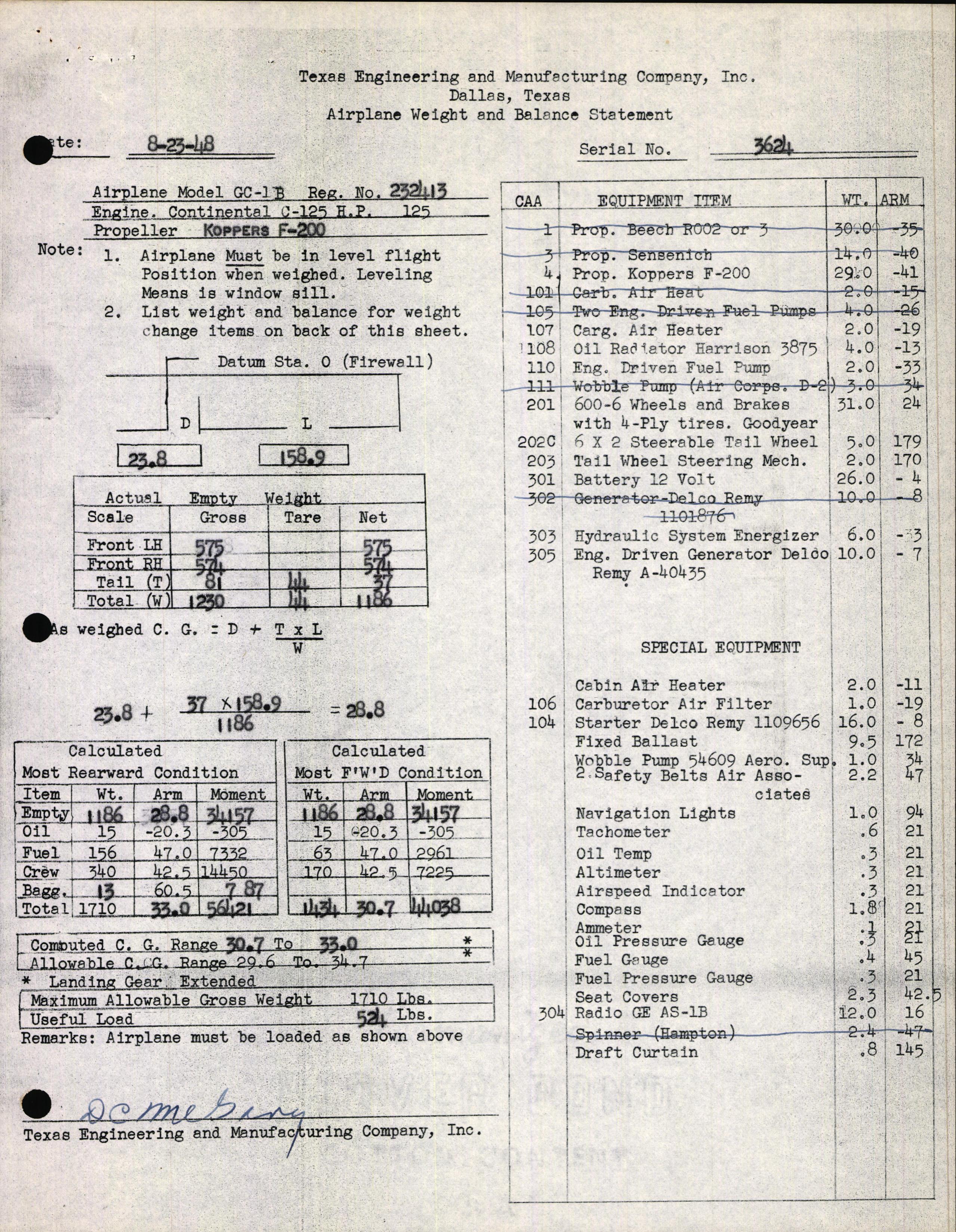 Sample page 4 from AirCorps Library document: Technical Information for Serial Number 3624
