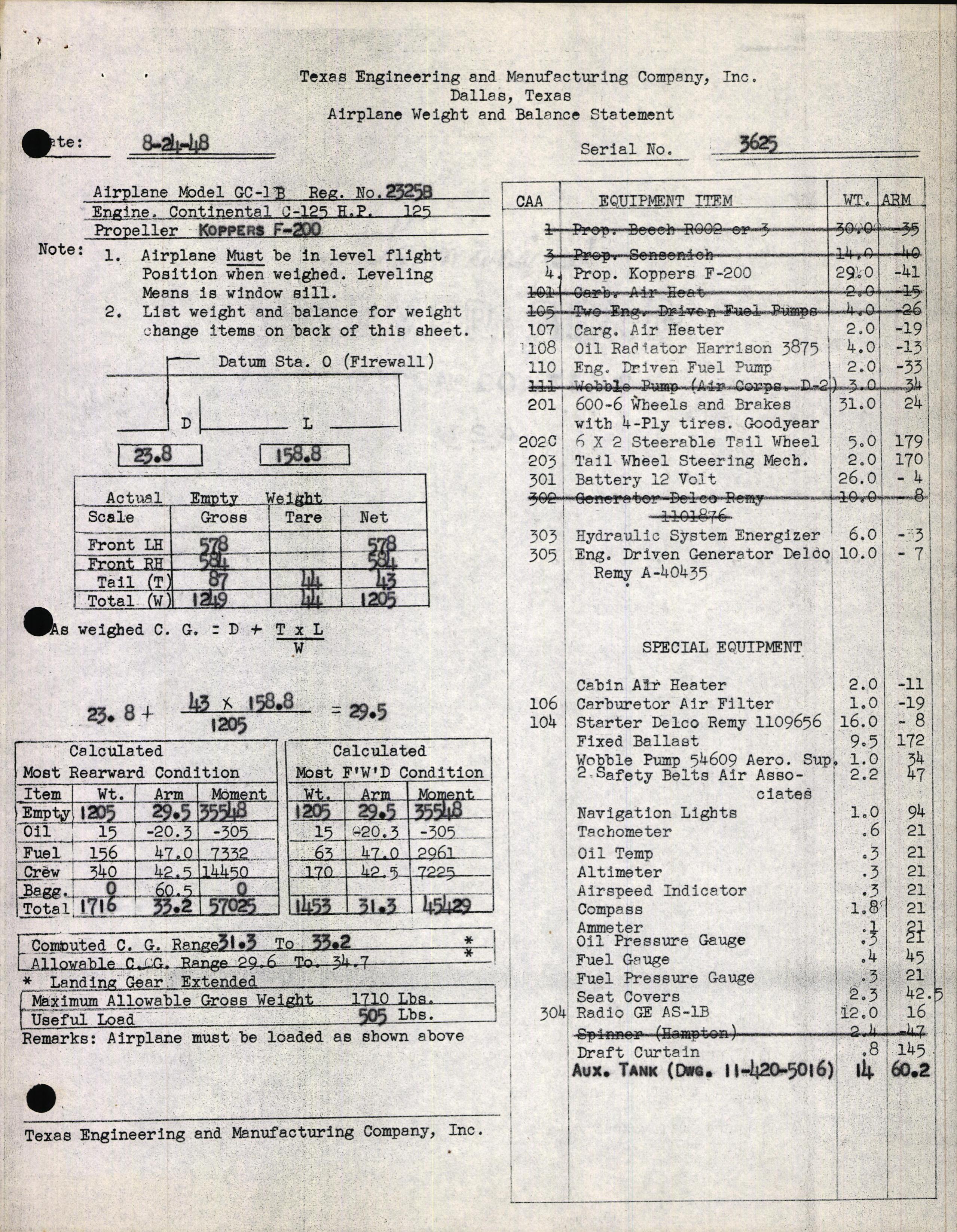 Sample page 2 from AirCorps Library document: Technical Information for Serial Number 3625