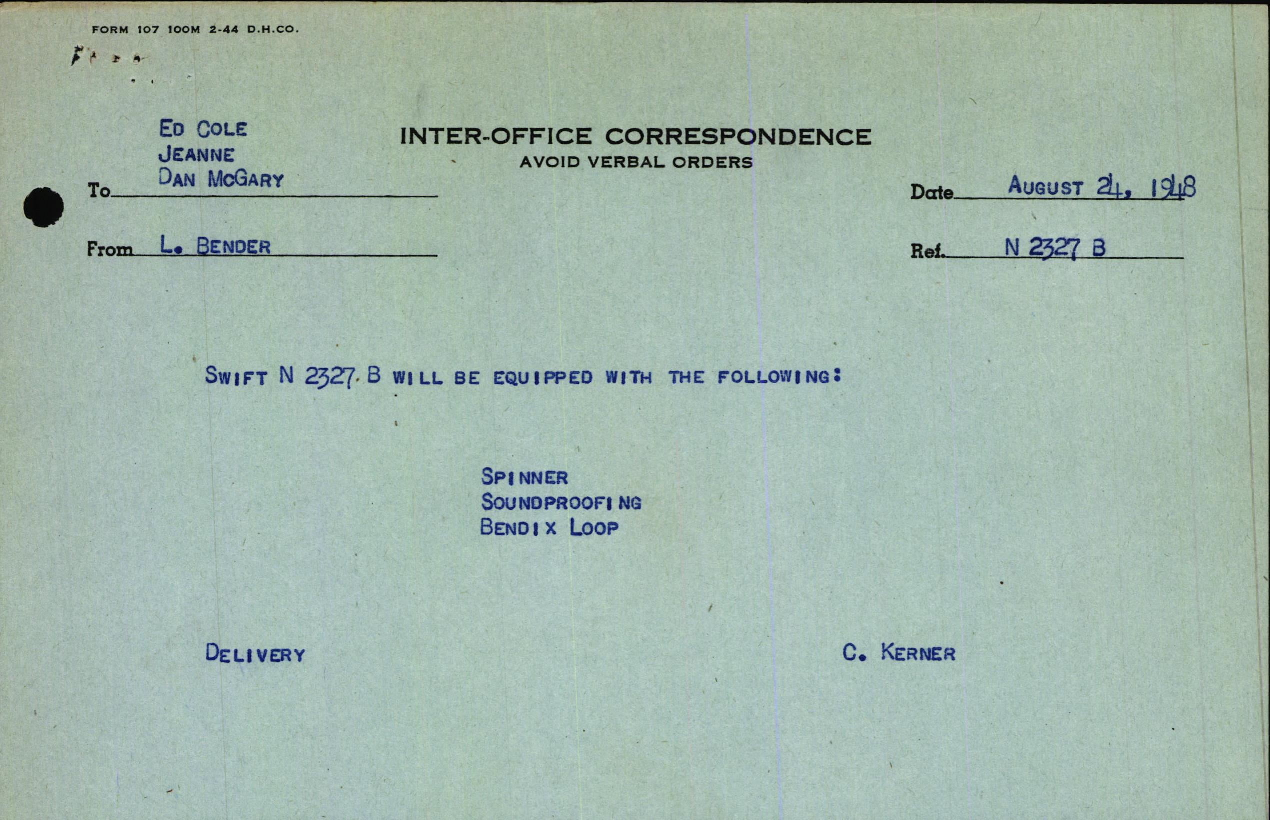 Sample page 1 from AirCorps Library document: Technical Information for Serial Number 3627