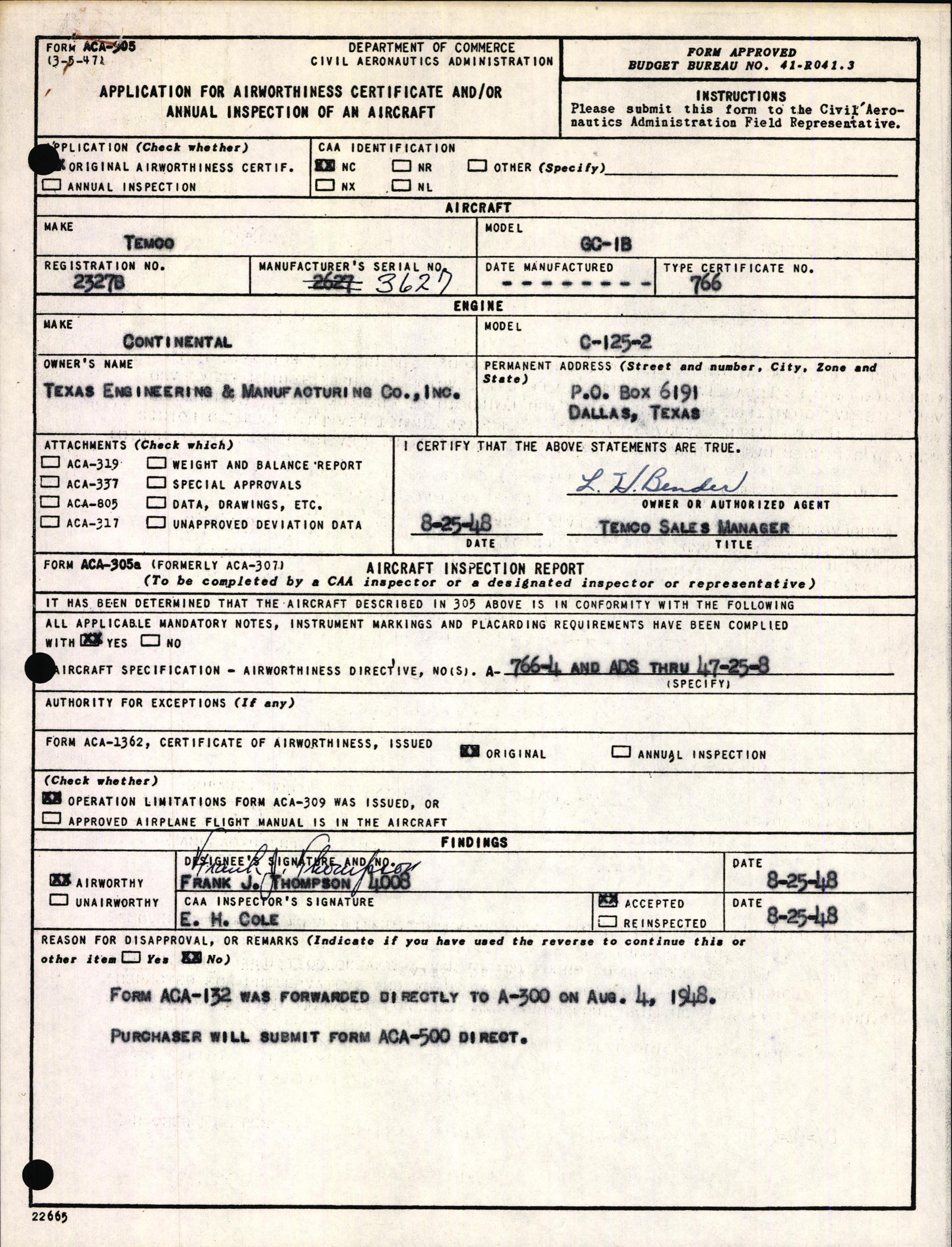 Sample page 2 from AirCorps Library document: Technical Information for Serial Number 3627