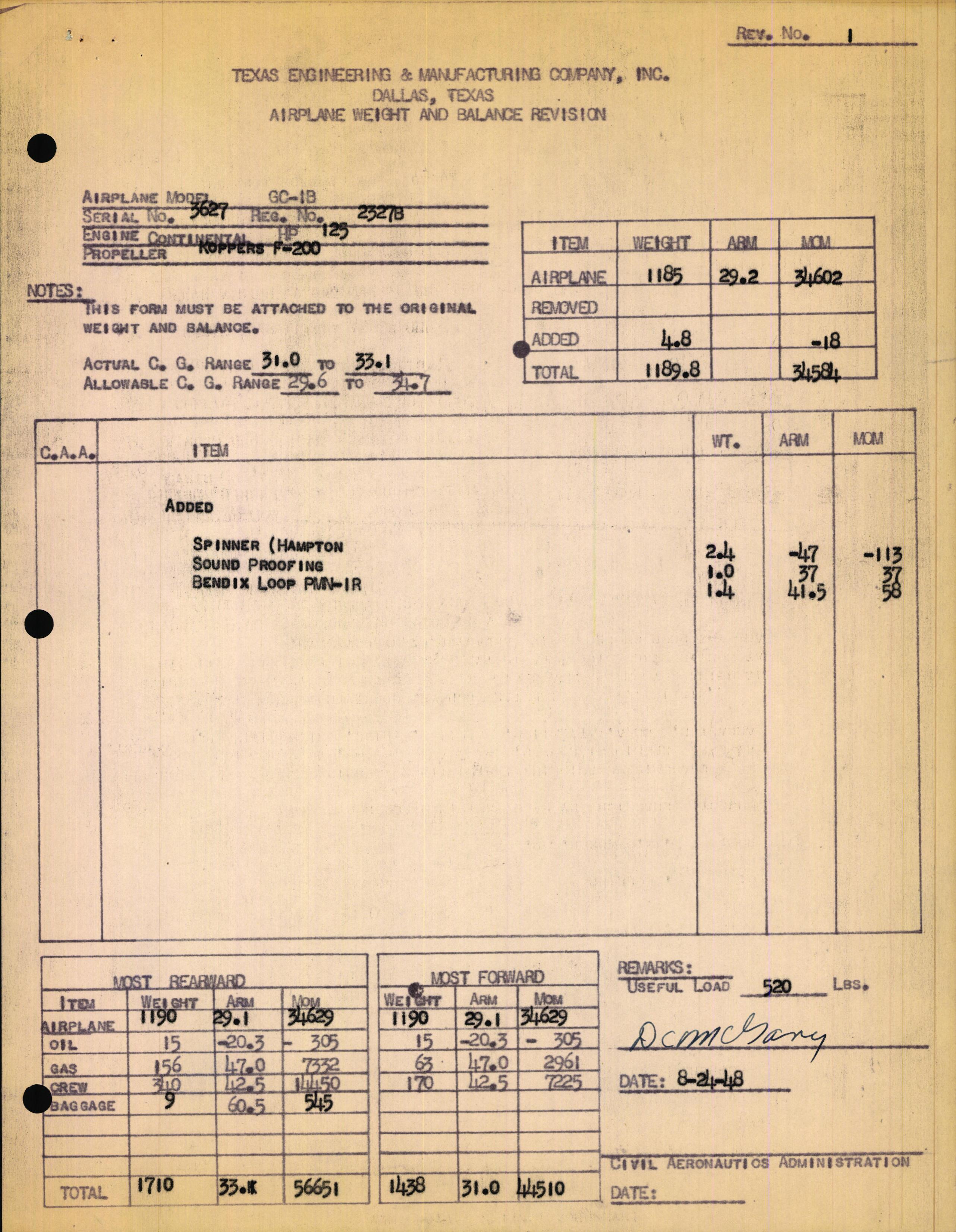 Sample page 3 from AirCorps Library document: Technical Information for Serial Number 3627