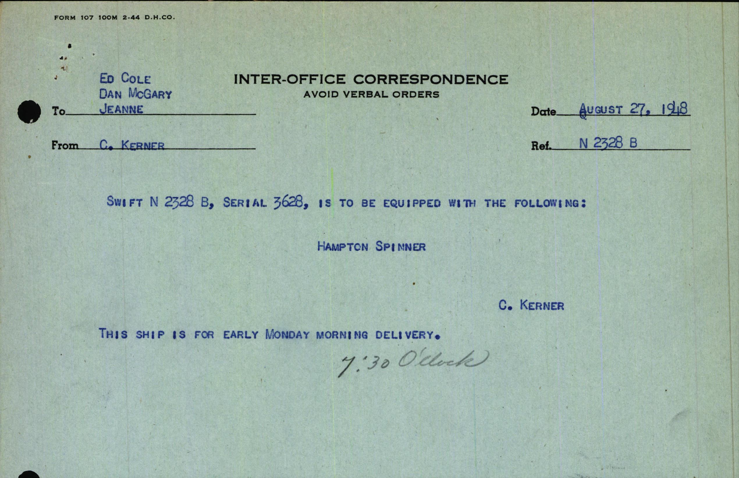 Sample page 1 from AirCorps Library document: Technical Information for Serial Number 3628