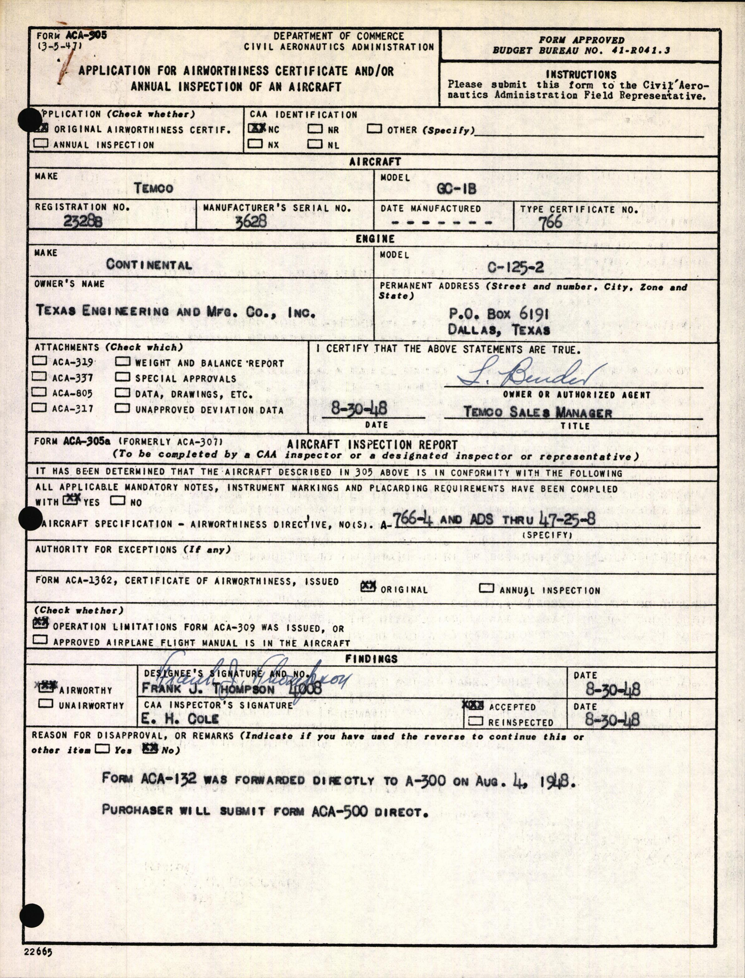 Sample page 2 from AirCorps Library document: Technical Information for Serial Number 3628