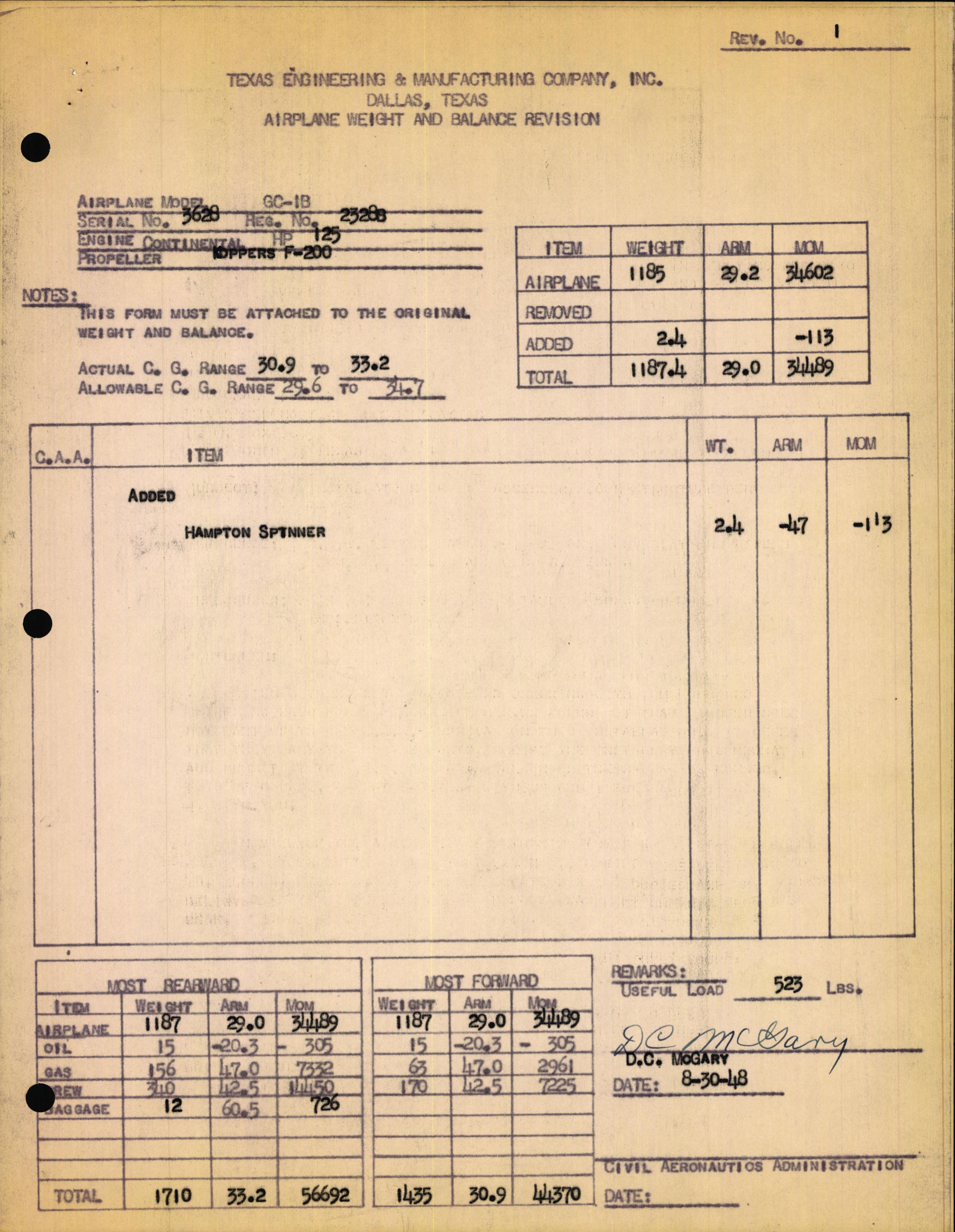 Sample page 3 from AirCorps Library document: Technical Information for Serial Number 3628