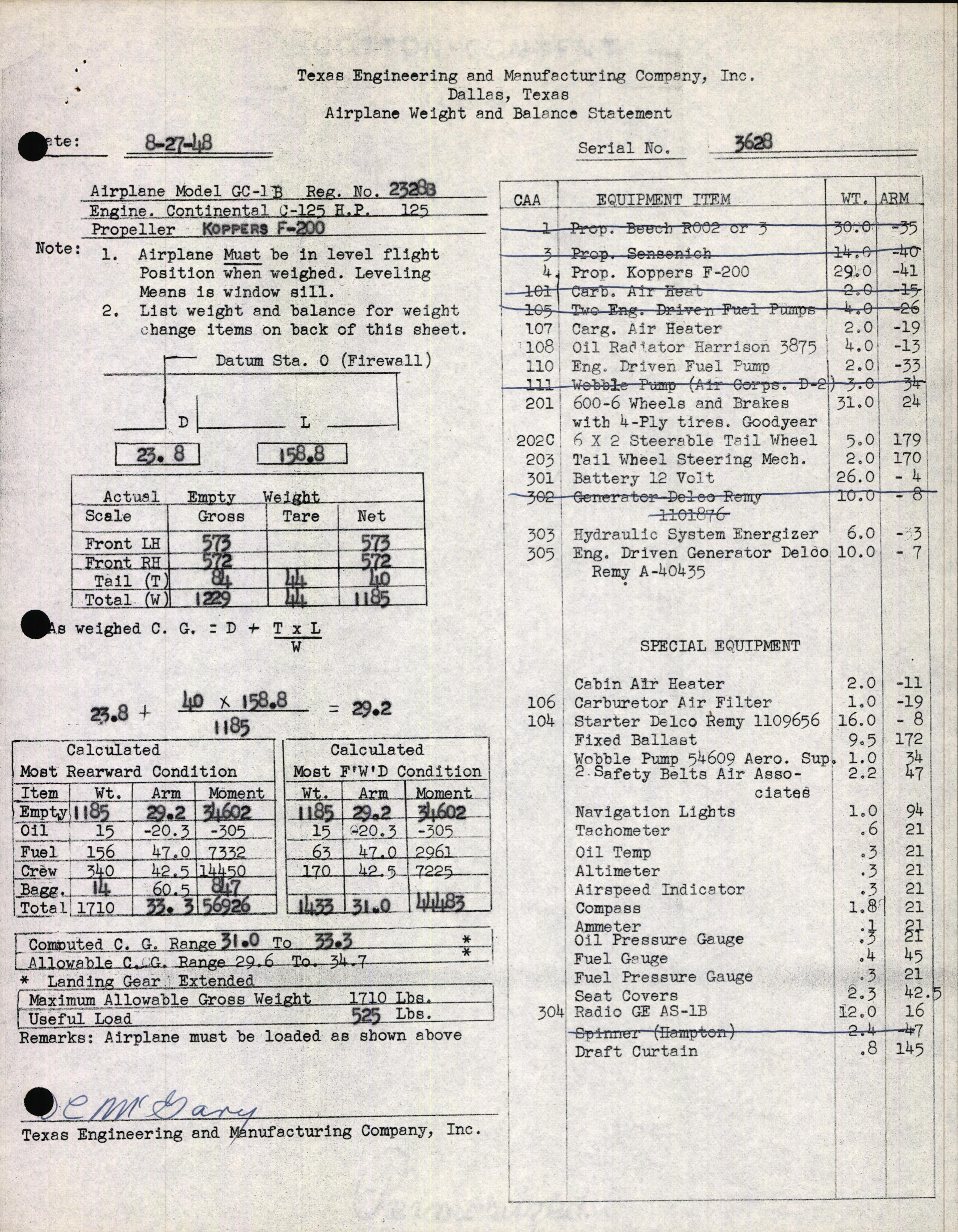 Sample page 4 from AirCorps Library document: Technical Information for Serial Number 3628