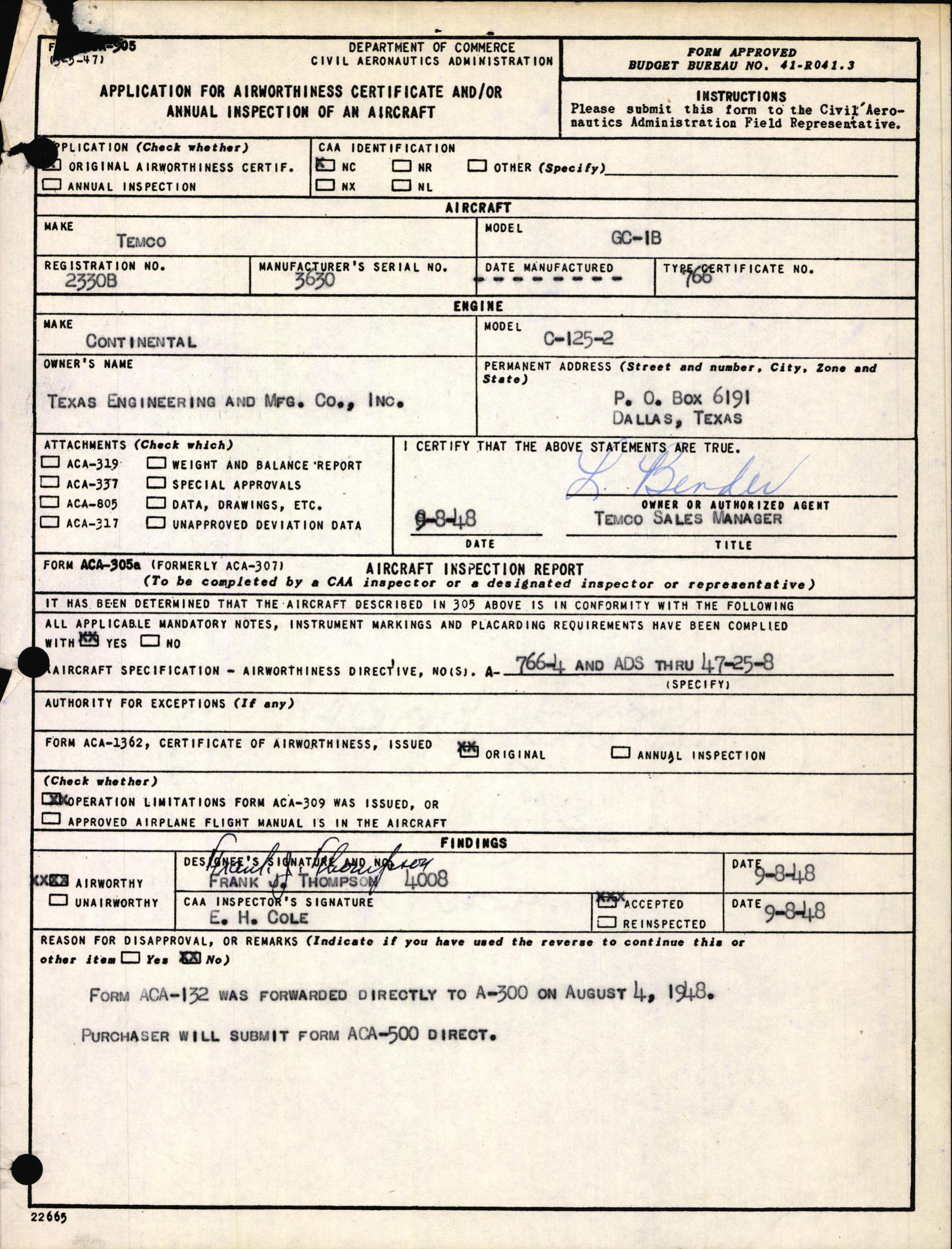 Sample page 2 from AirCorps Library document: Technical Information for Serial Number 3630