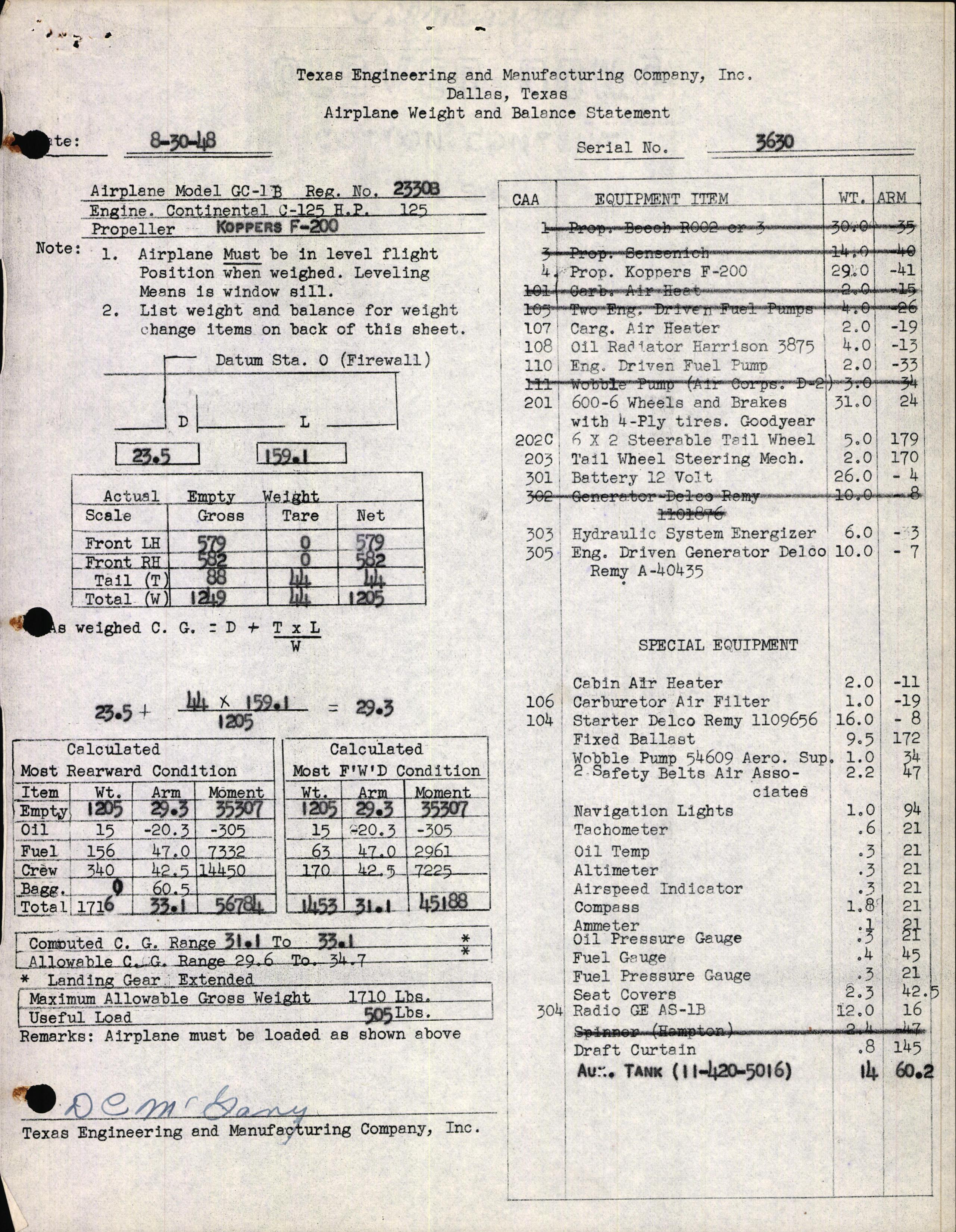 Sample page 4 from AirCorps Library document: Technical Information for Serial Number 3630