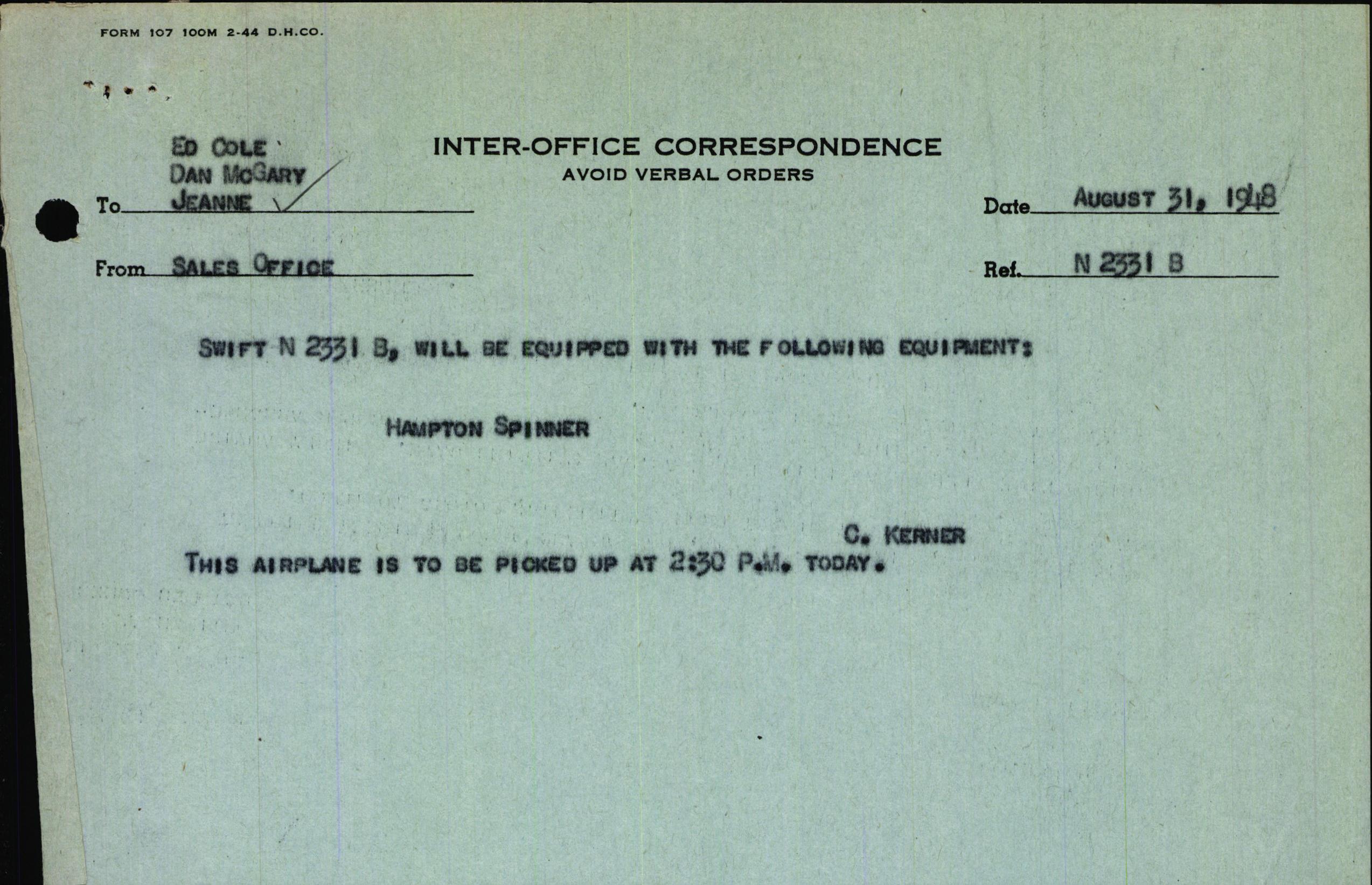 Sample page 1 from AirCorps Library document: Technical Information for Serial Number 3631