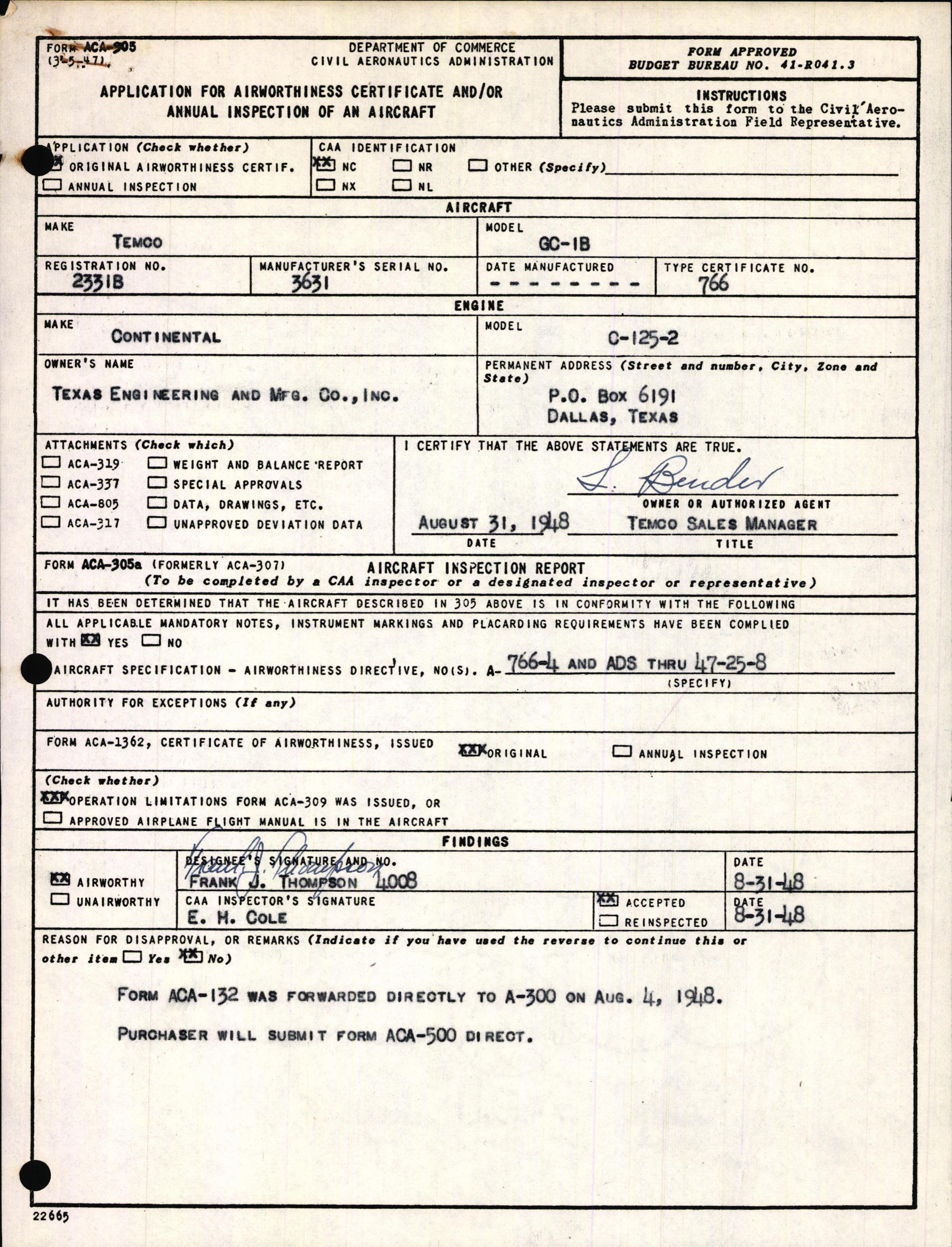 Sample page 2 from AirCorps Library document: Technical Information for Serial Number 3631