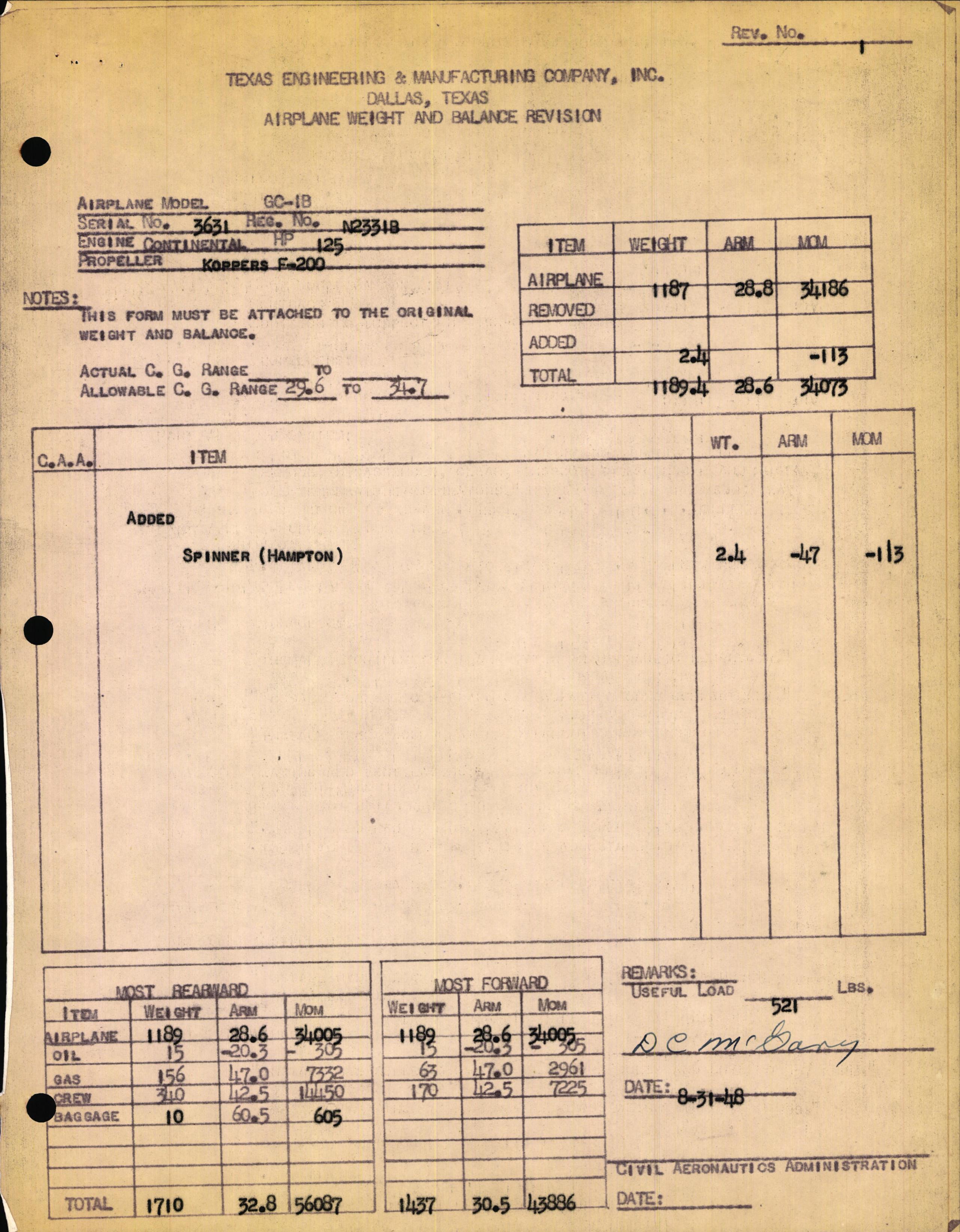 Sample page 3 from AirCorps Library document: Technical Information for Serial Number 3631