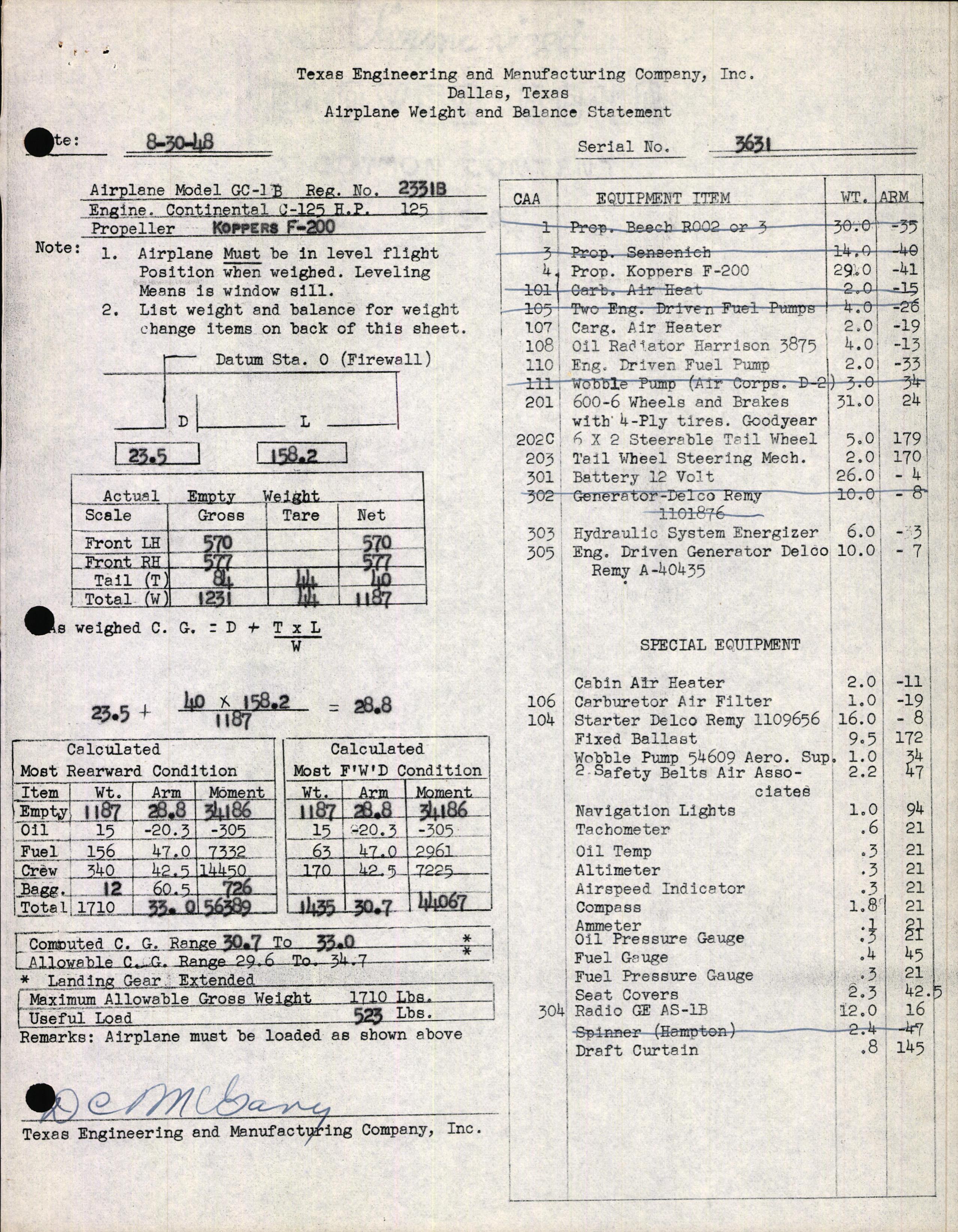 Sample page 4 from AirCorps Library document: Technical Information for Serial Number 3631