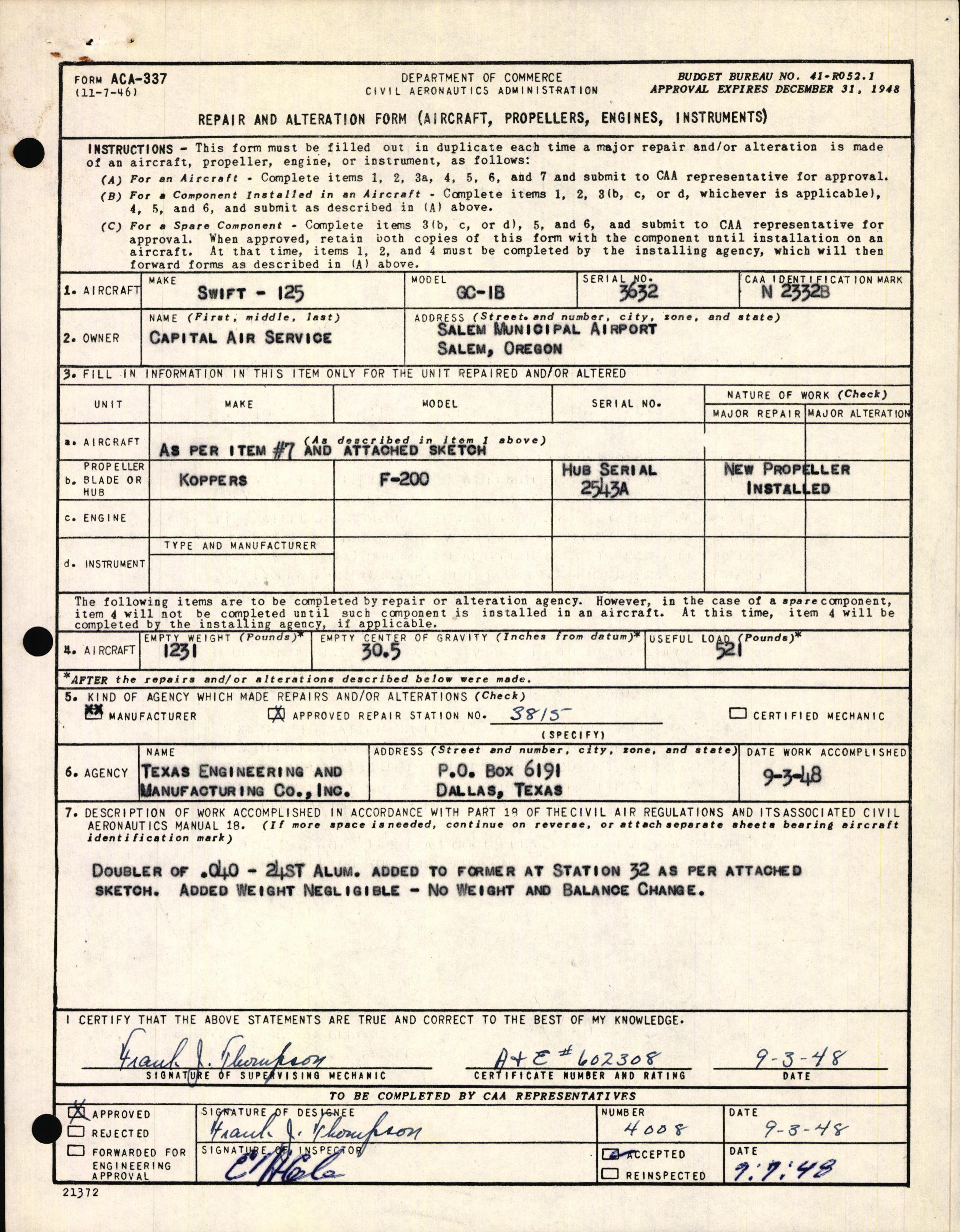 Sample page 2 from AirCorps Library document: Technical Information for Serial Number 3632