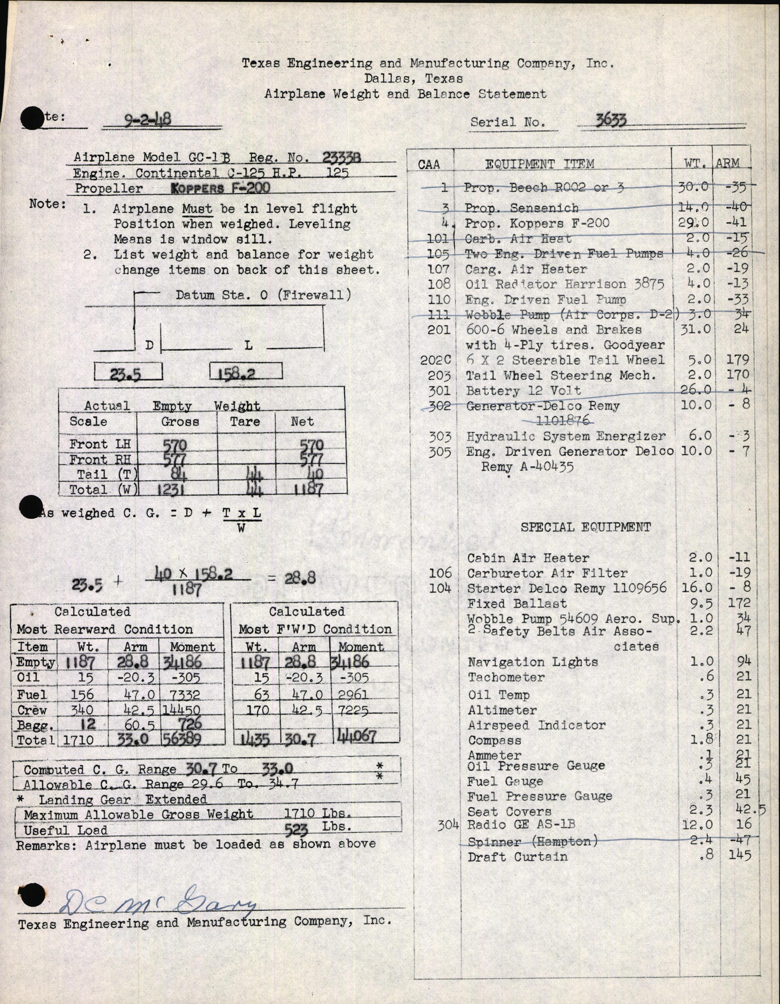 Sample page 2 from AirCorps Library document: Technical Information for Serial Number 3633