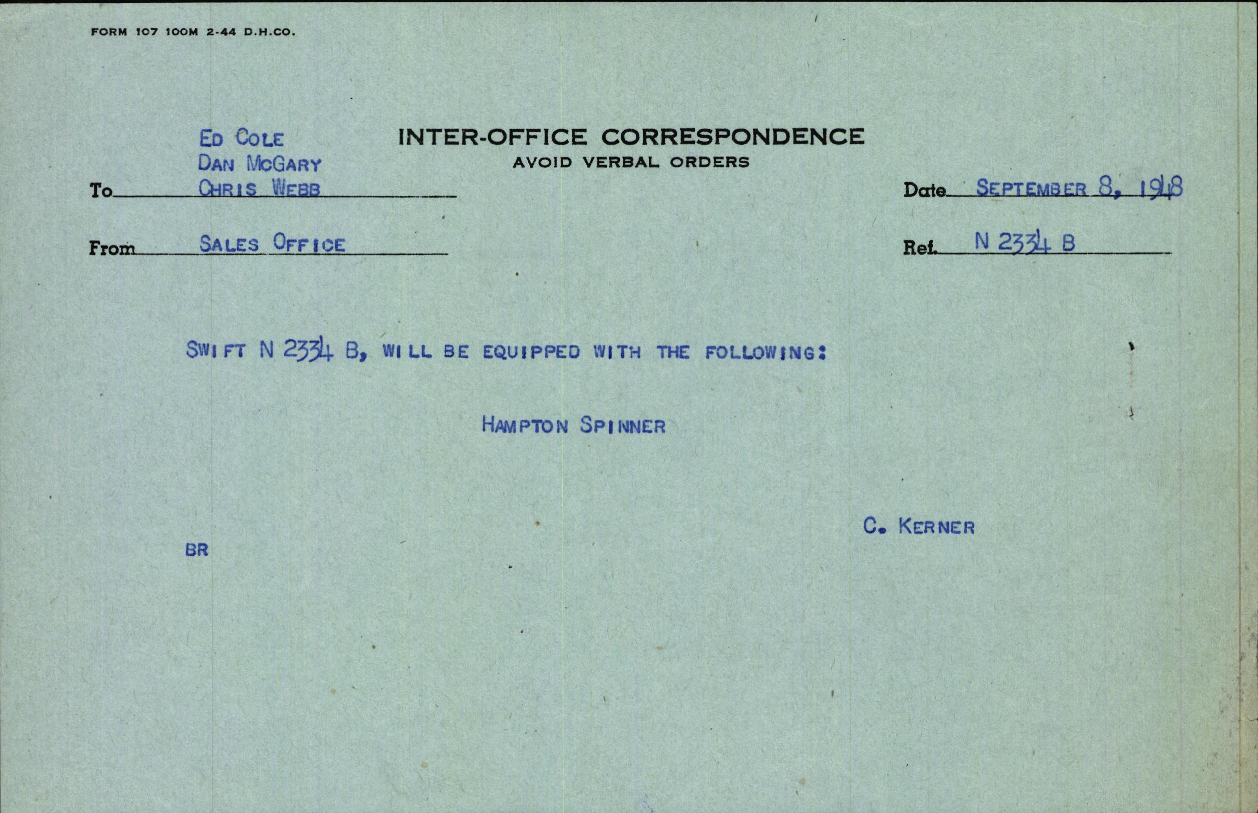 Sample page 2 from AirCorps Library document: Technical Information for Serial Number 3634