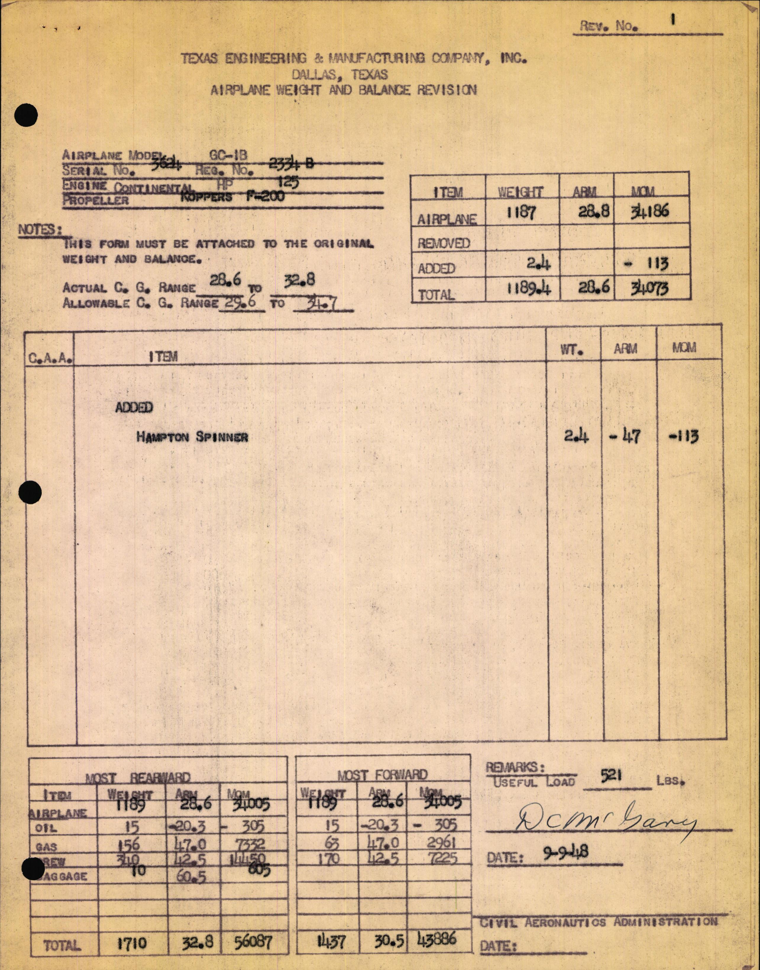 Sample page 4 from AirCorps Library document: Technical Information for Serial Number 3634