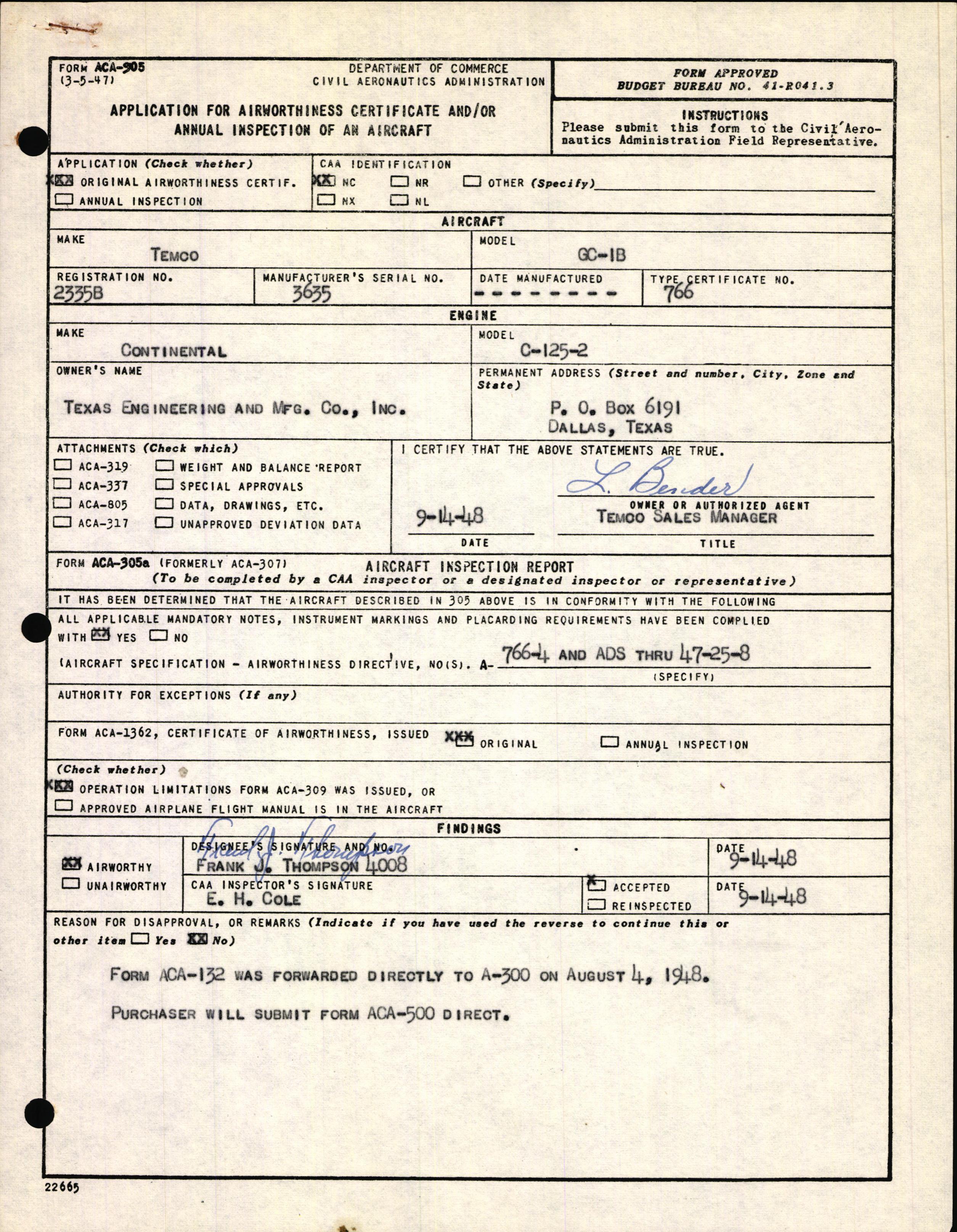 Sample page 1 from AirCorps Library document: Technical Information for Serial Number 3635