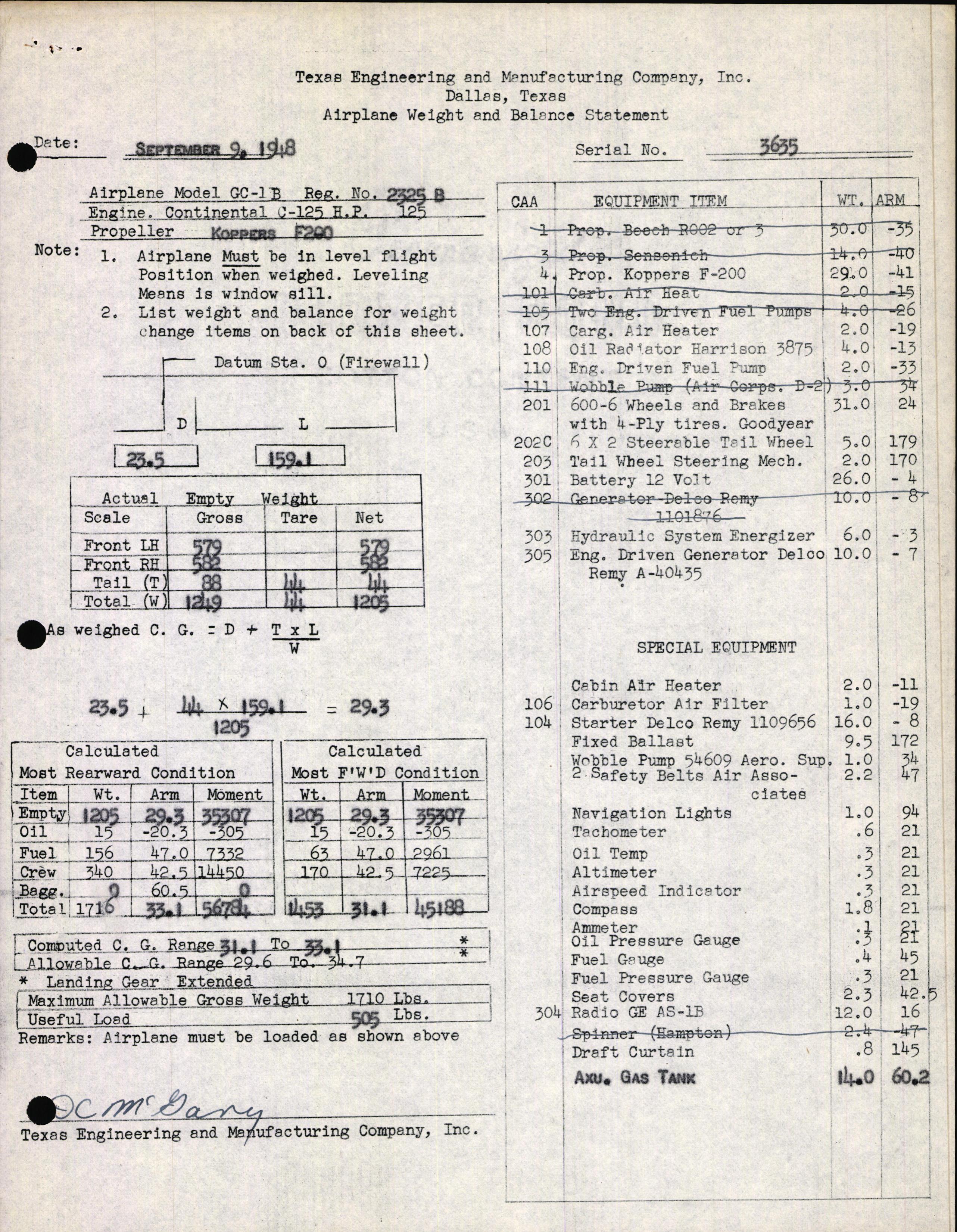 Sample page 3 from AirCorps Library document: Technical Information for Serial Number 3635