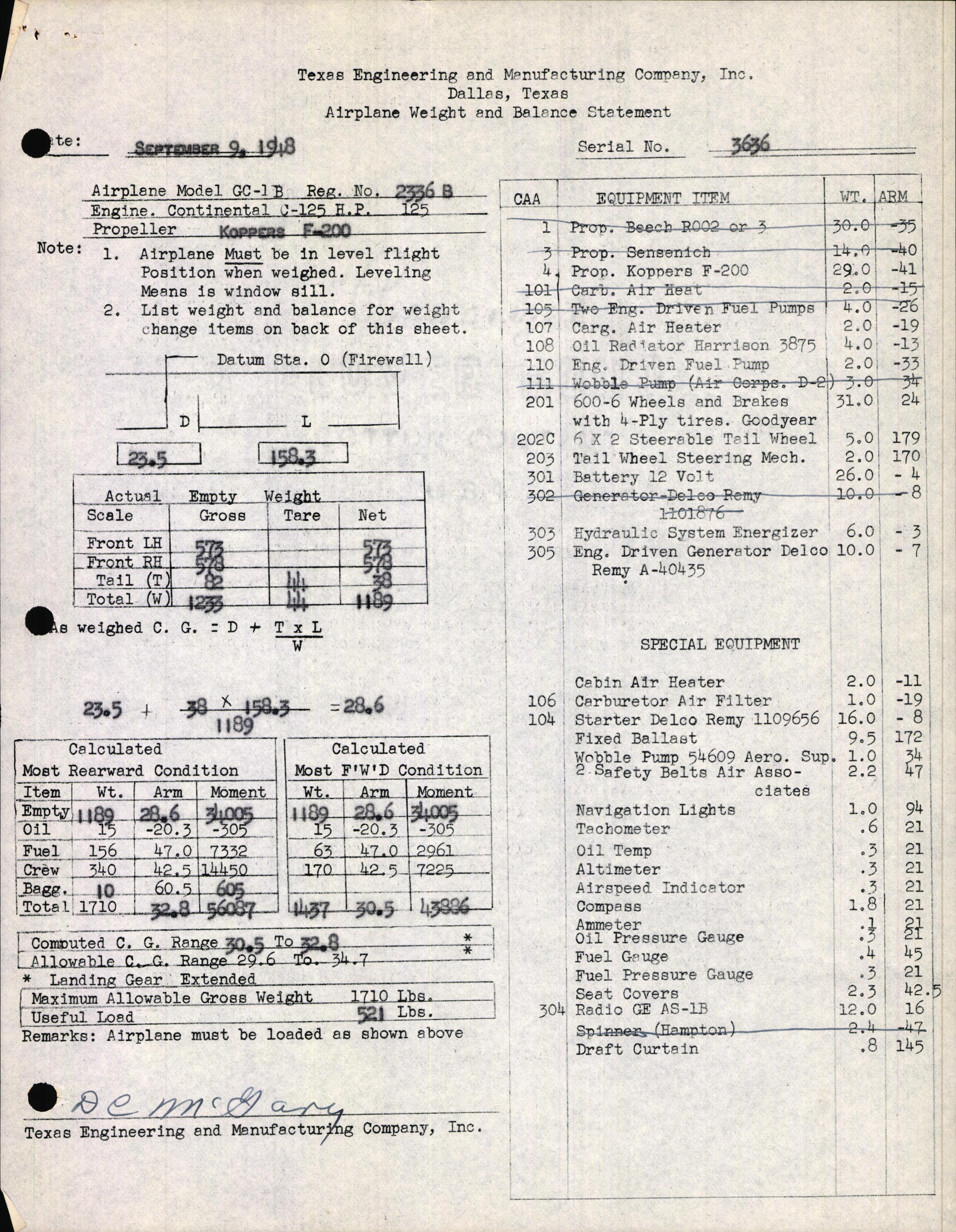 Sample page 3 from AirCorps Library document: Technical Information for Serial Number 3636