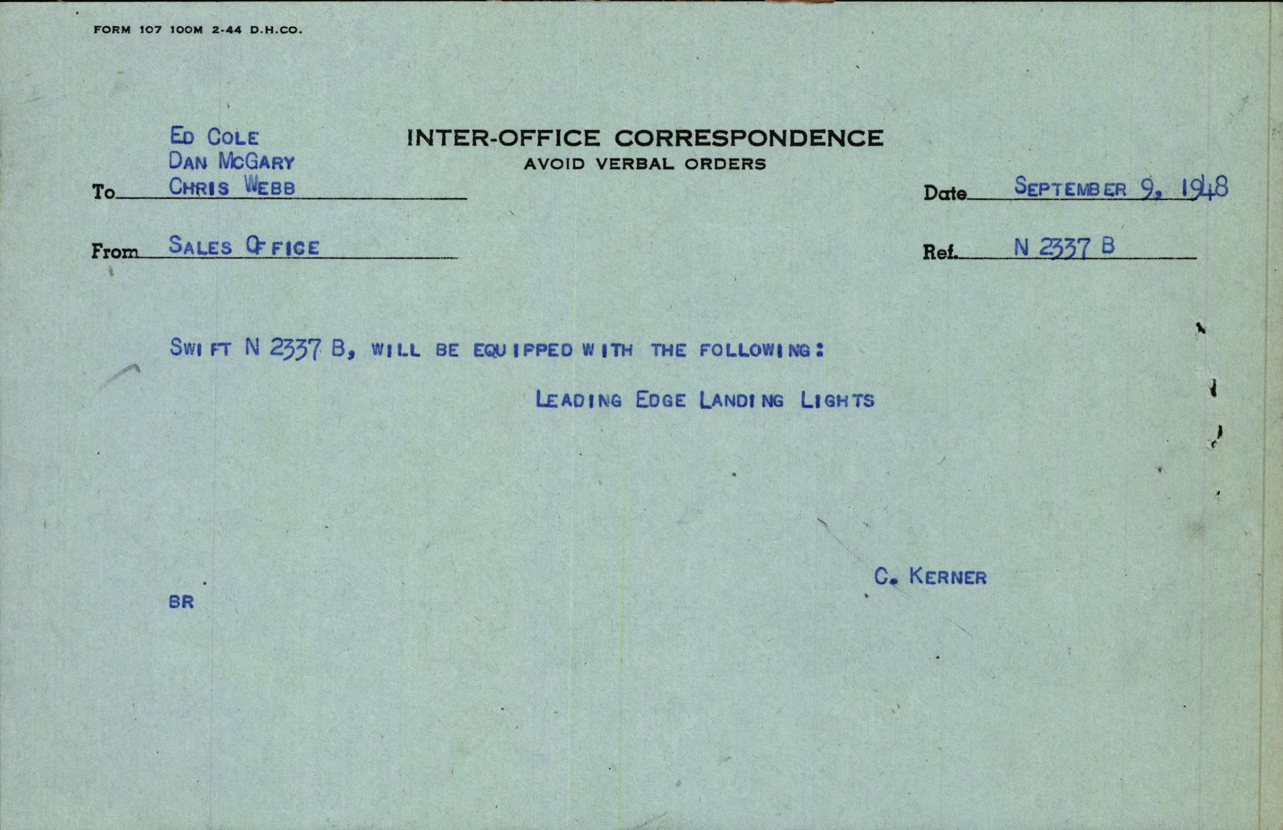 Sample page 1 from AirCorps Library document: Technical Information for Serial Number 3637