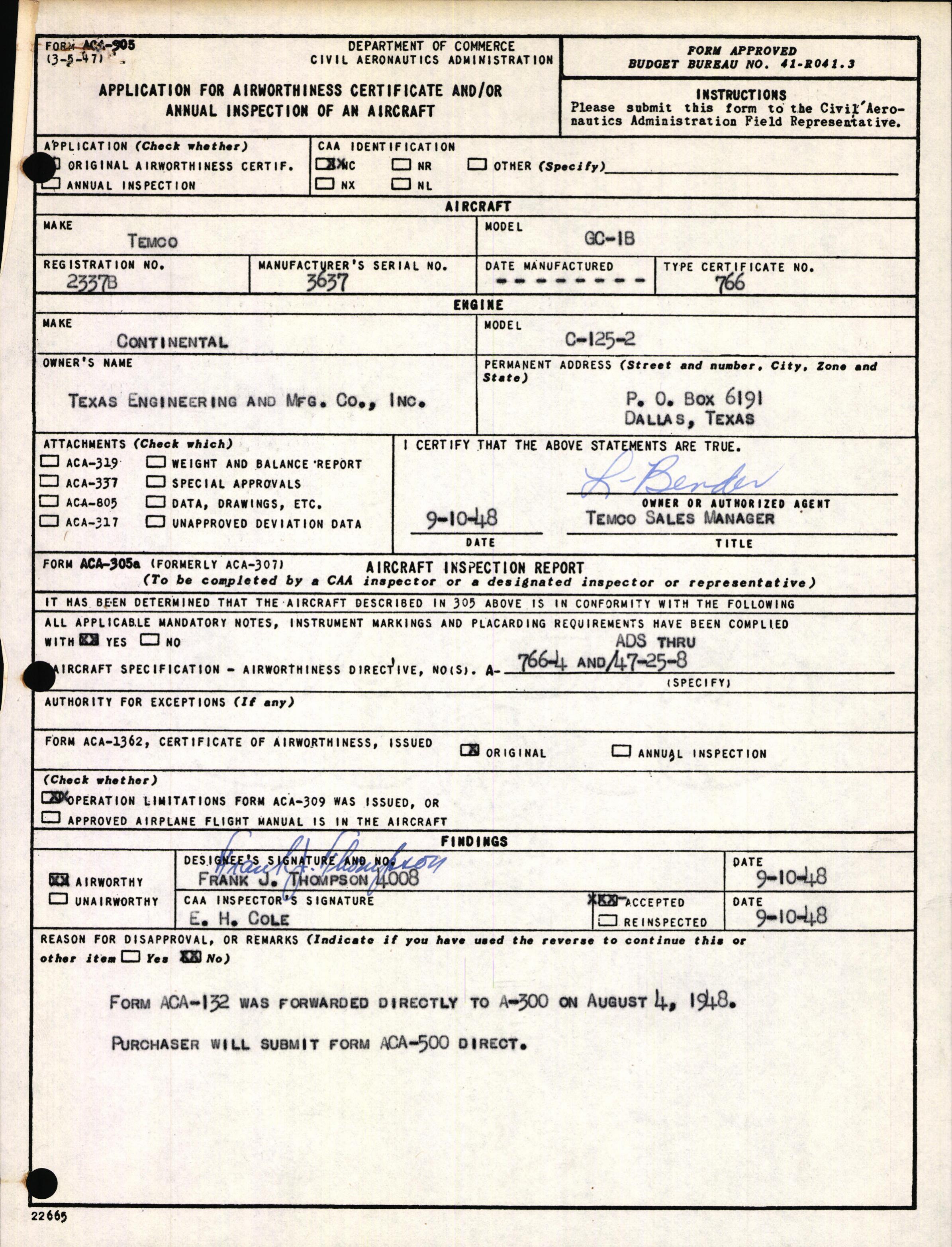 Sample page 2 from AirCorps Library document: Technical Information for Serial Number 3637