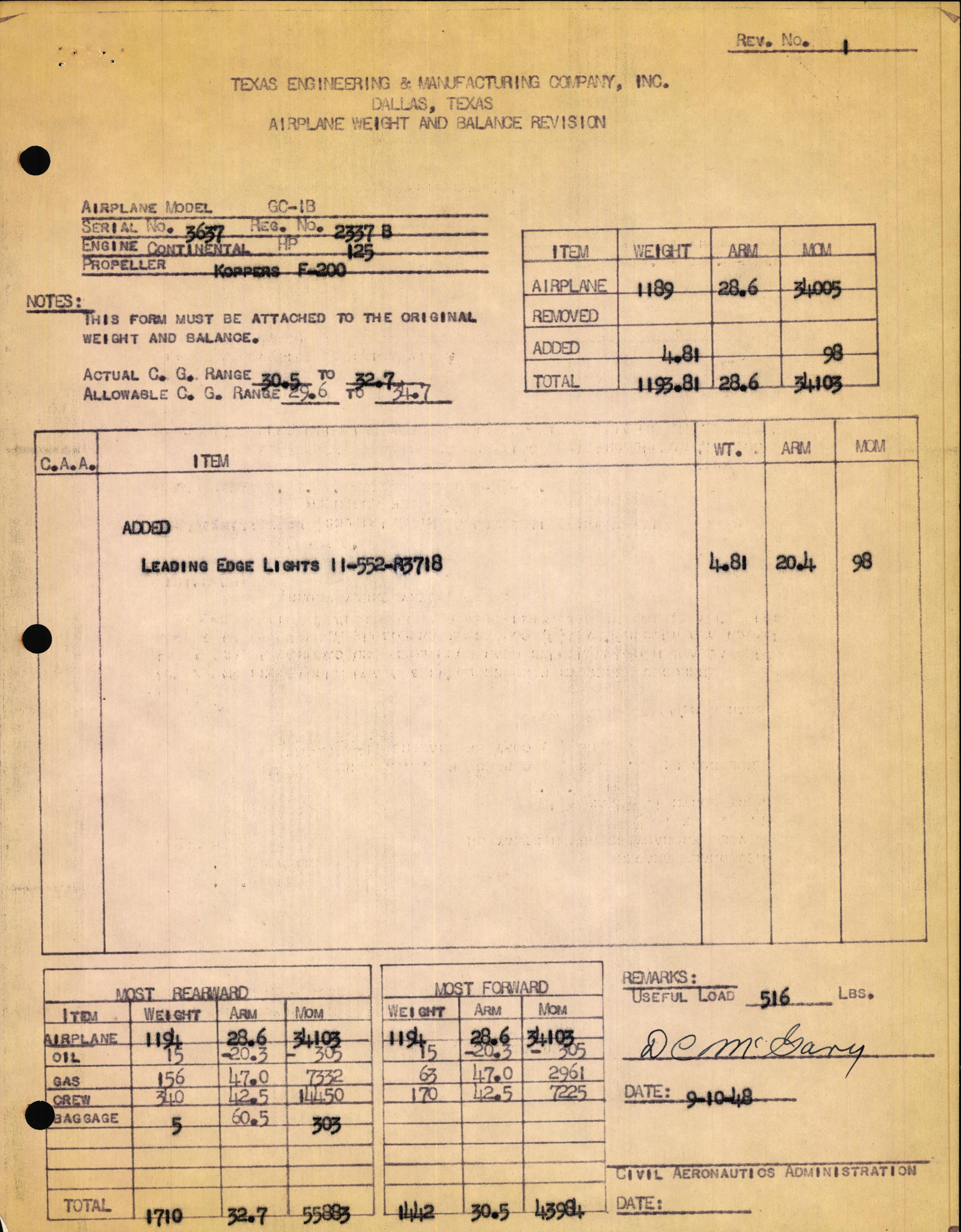 Sample page 3 from AirCorps Library document: Technical Information for Serial Number 3637