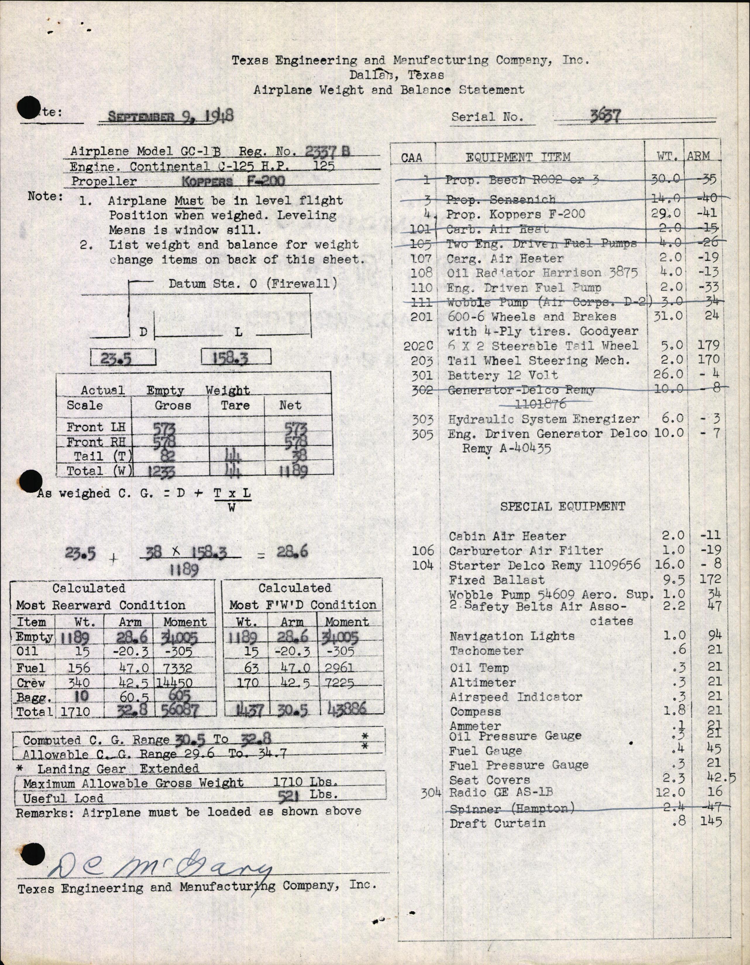 Sample page 4 from AirCorps Library document: Technical Information for Serial Number 3637