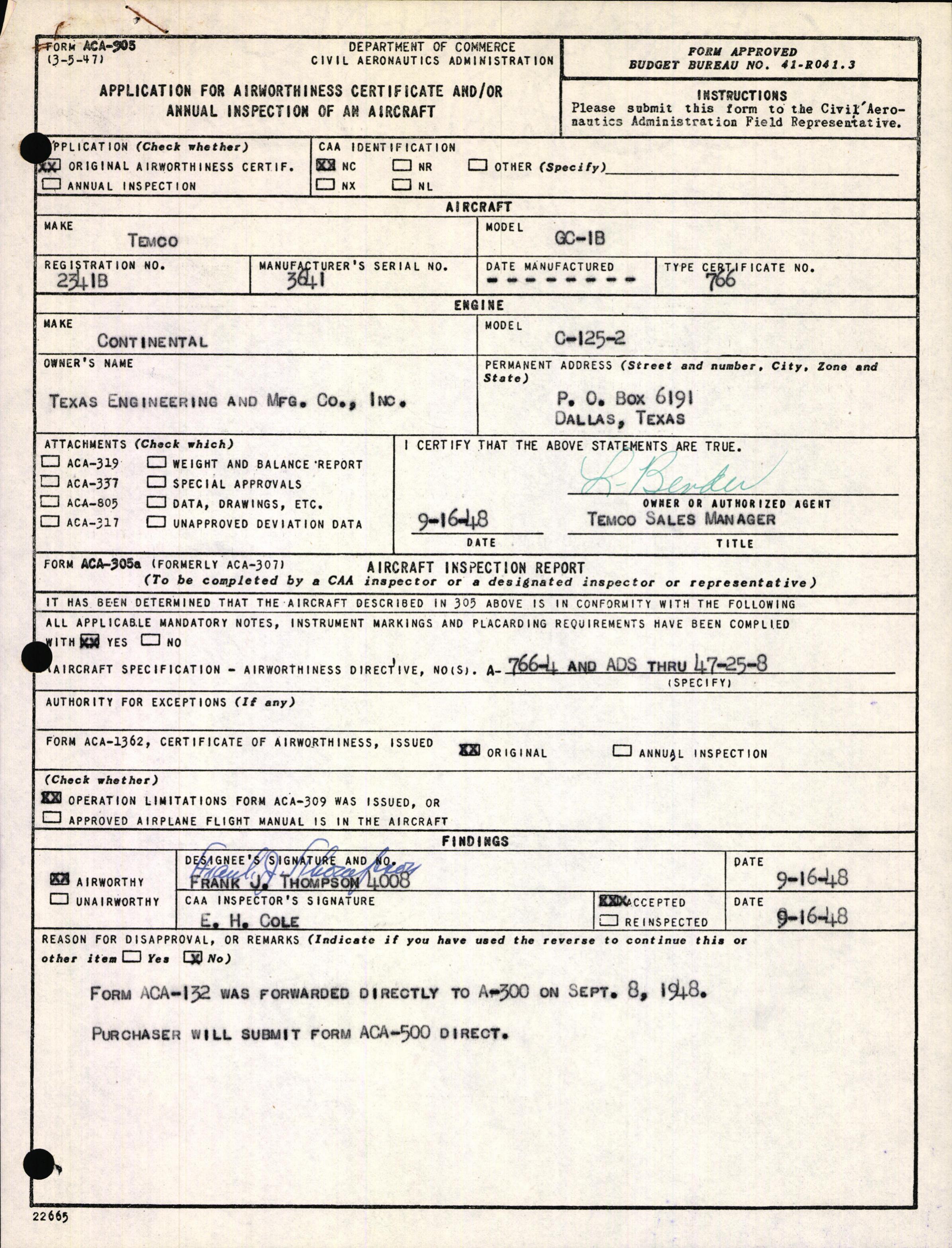 Sample page 1 from AirCorps Library document: Technical Information for Serial Number 3641