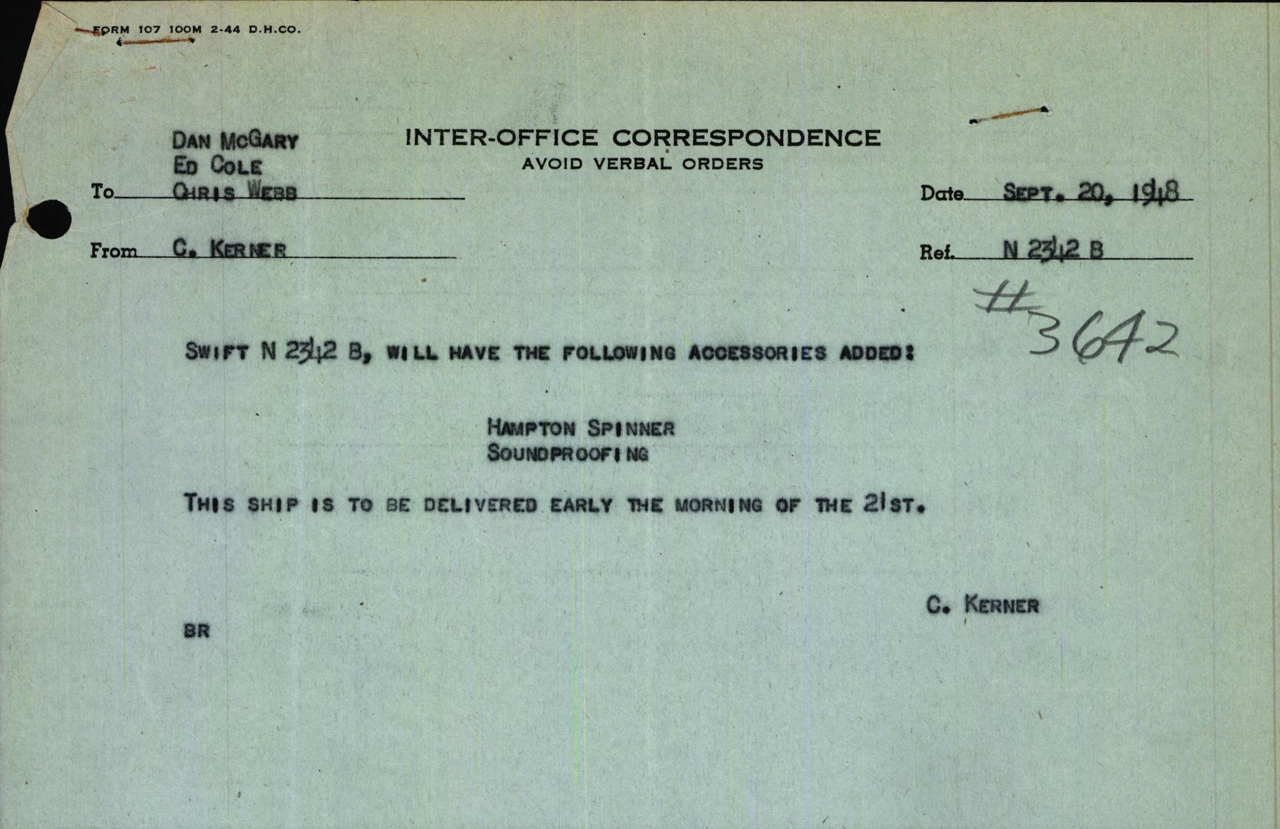 Sample page 1 from AirCorps Library document: Technical Information for Serial Number 3642