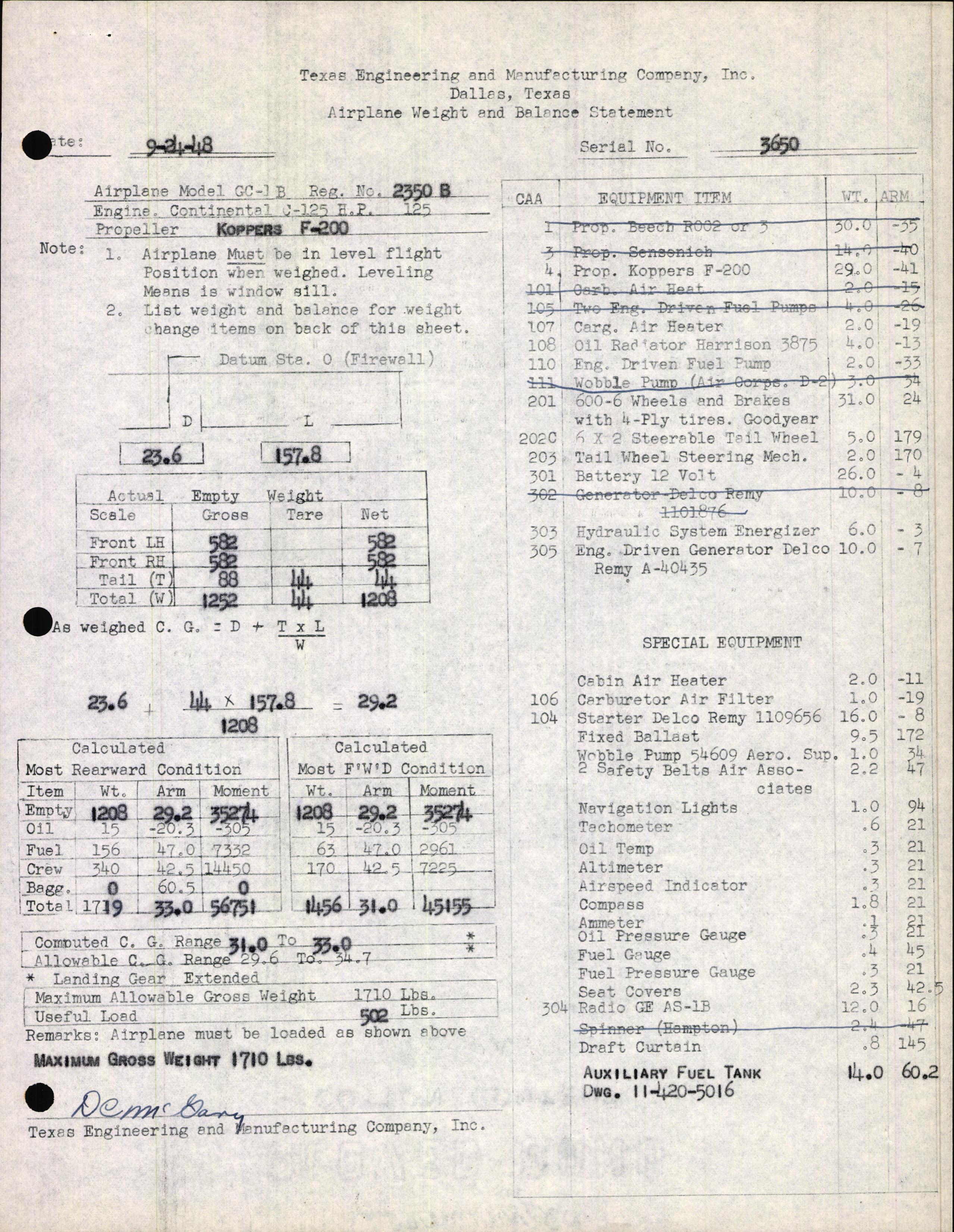 Sample page 3 from AirCorps Library document: Technical Information for Serial Number 3650