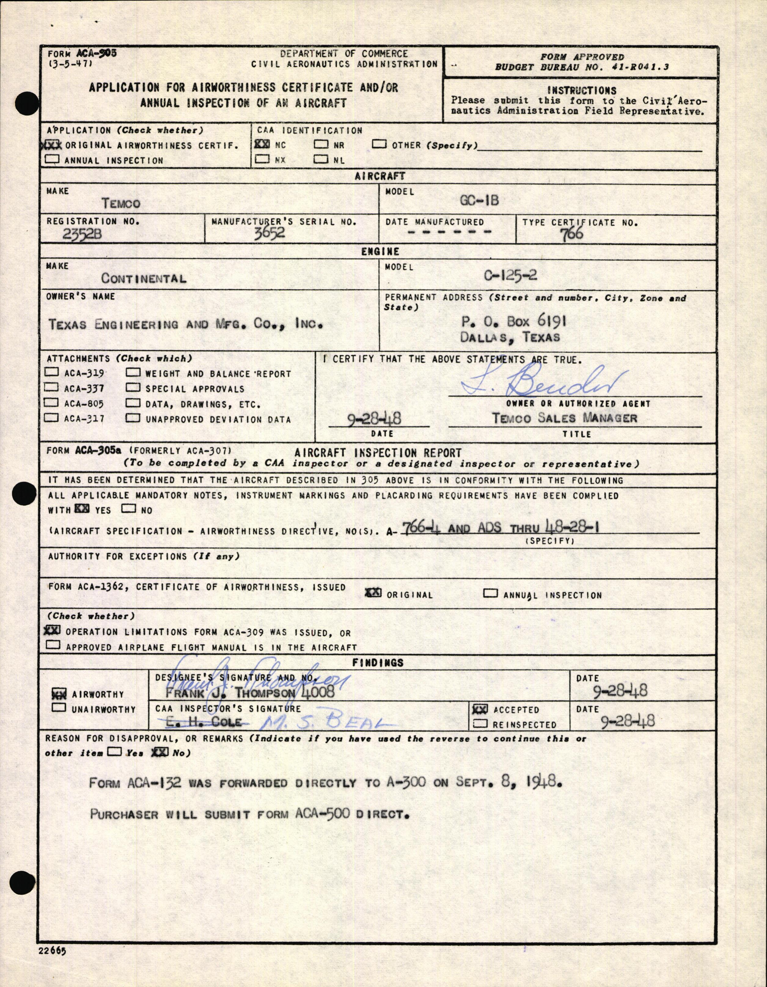 Sample page 3 from AirCorps Library document: Technical Information for Serial Number 3652