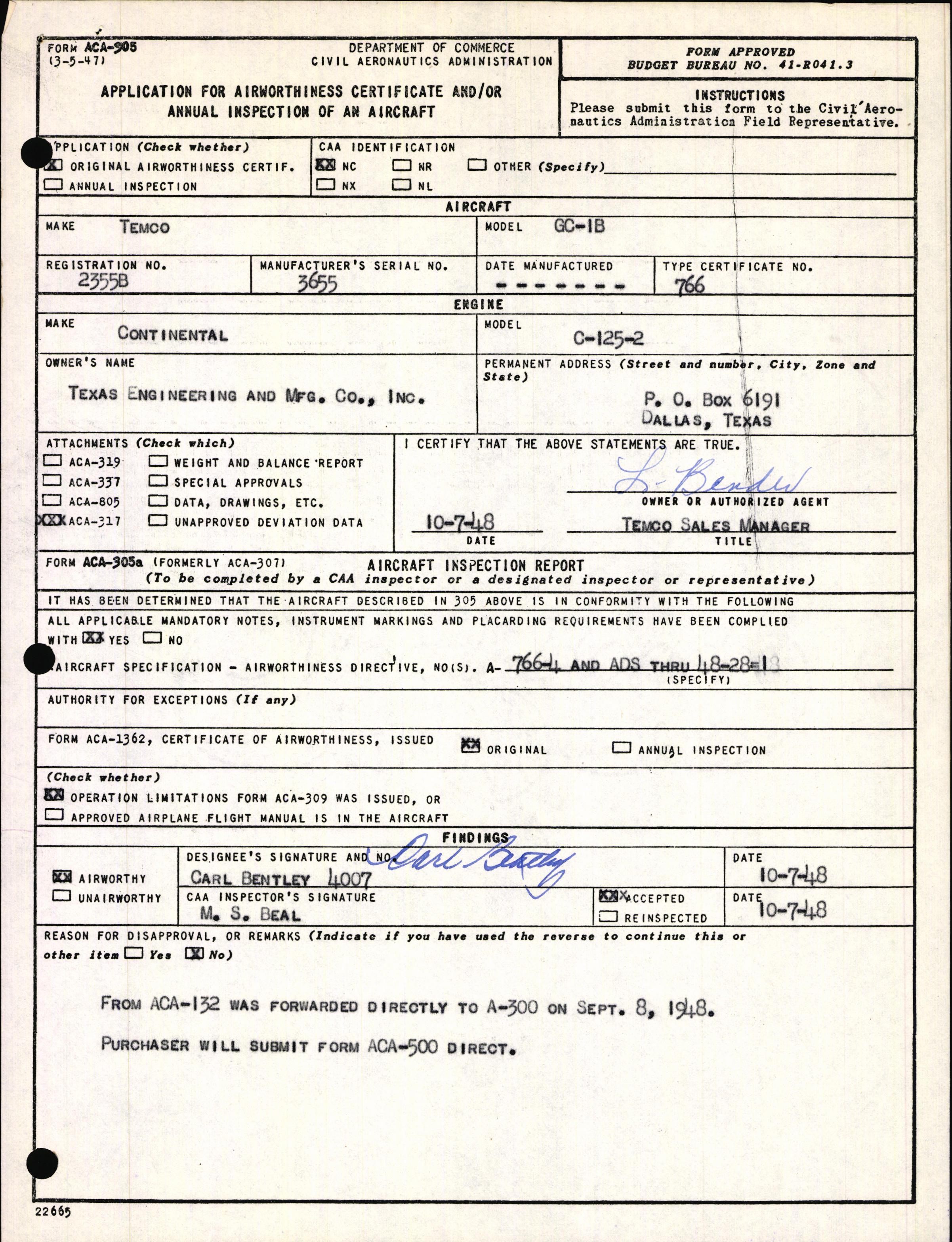 Sample page 3 from AirCorps Library document: Technical Information for Serial Number 3655