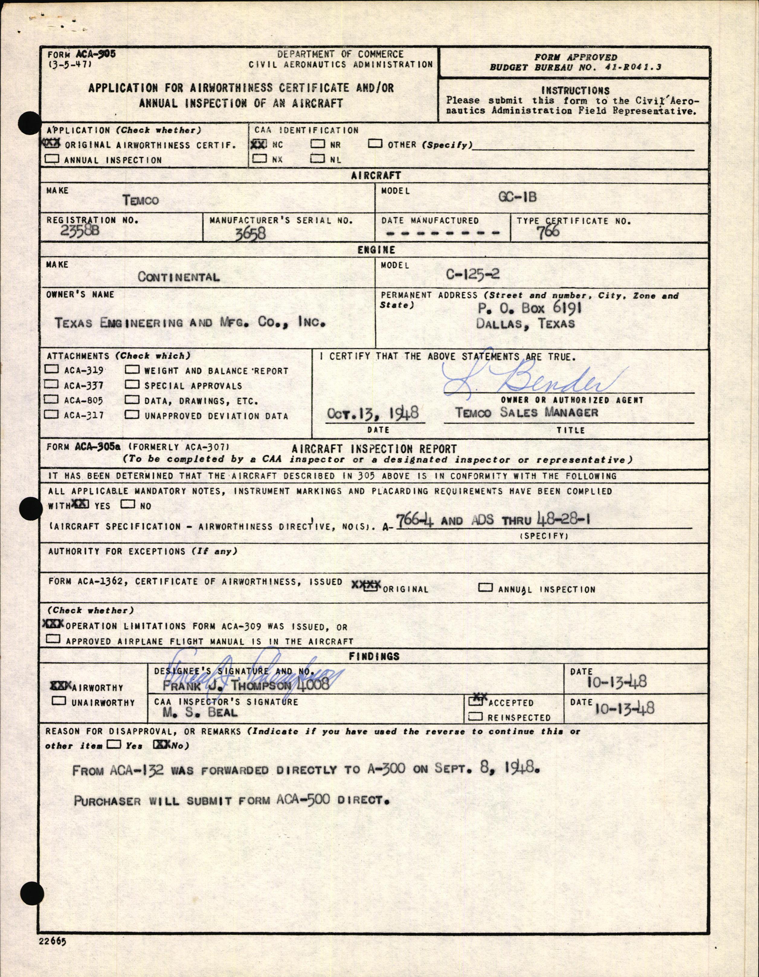 Sample page 3 from AirCorps Library document: Technical Information for Serial Number 3658