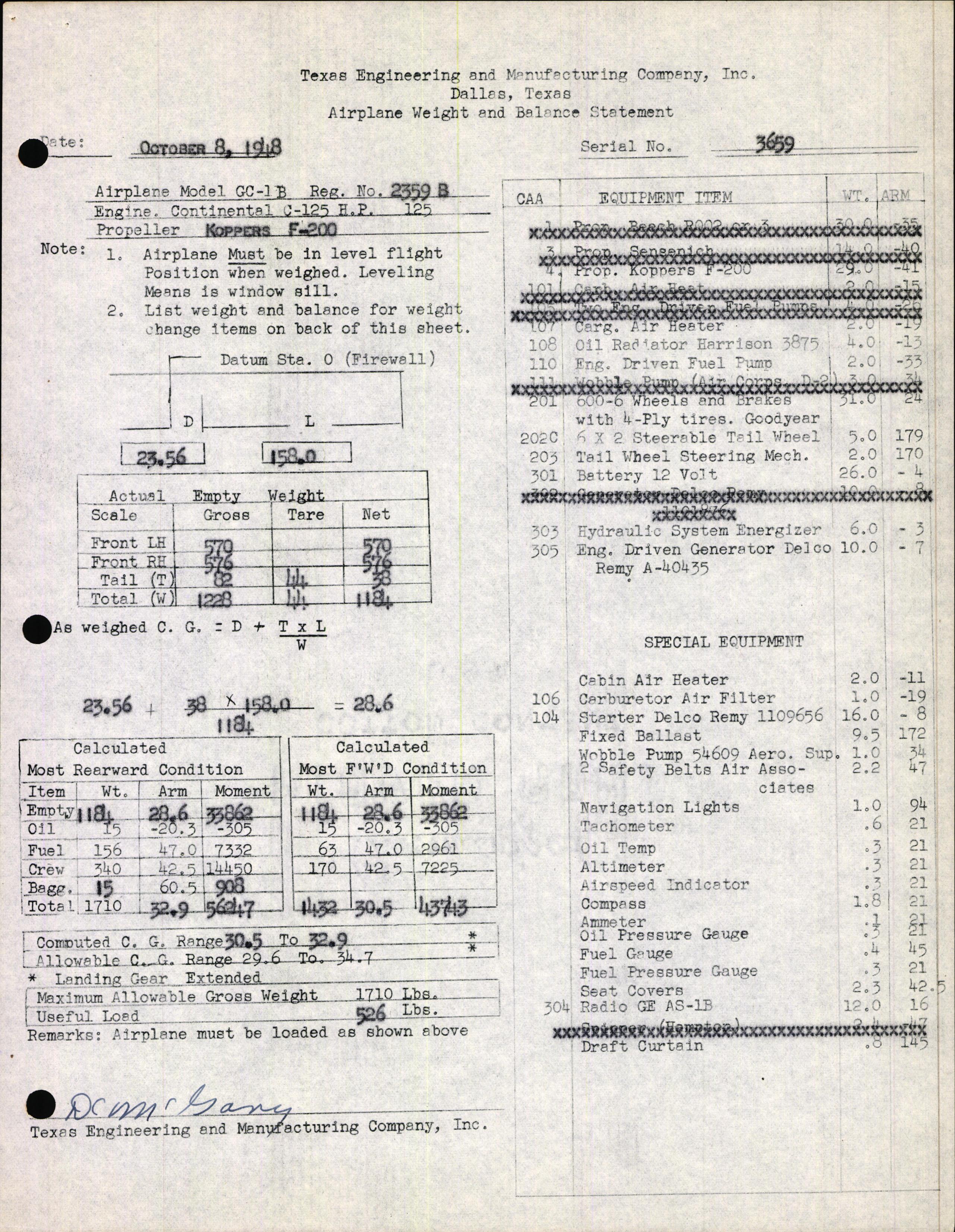 Sample page 3 from AirCorps Library document: Technical Information for Serial Number 3659