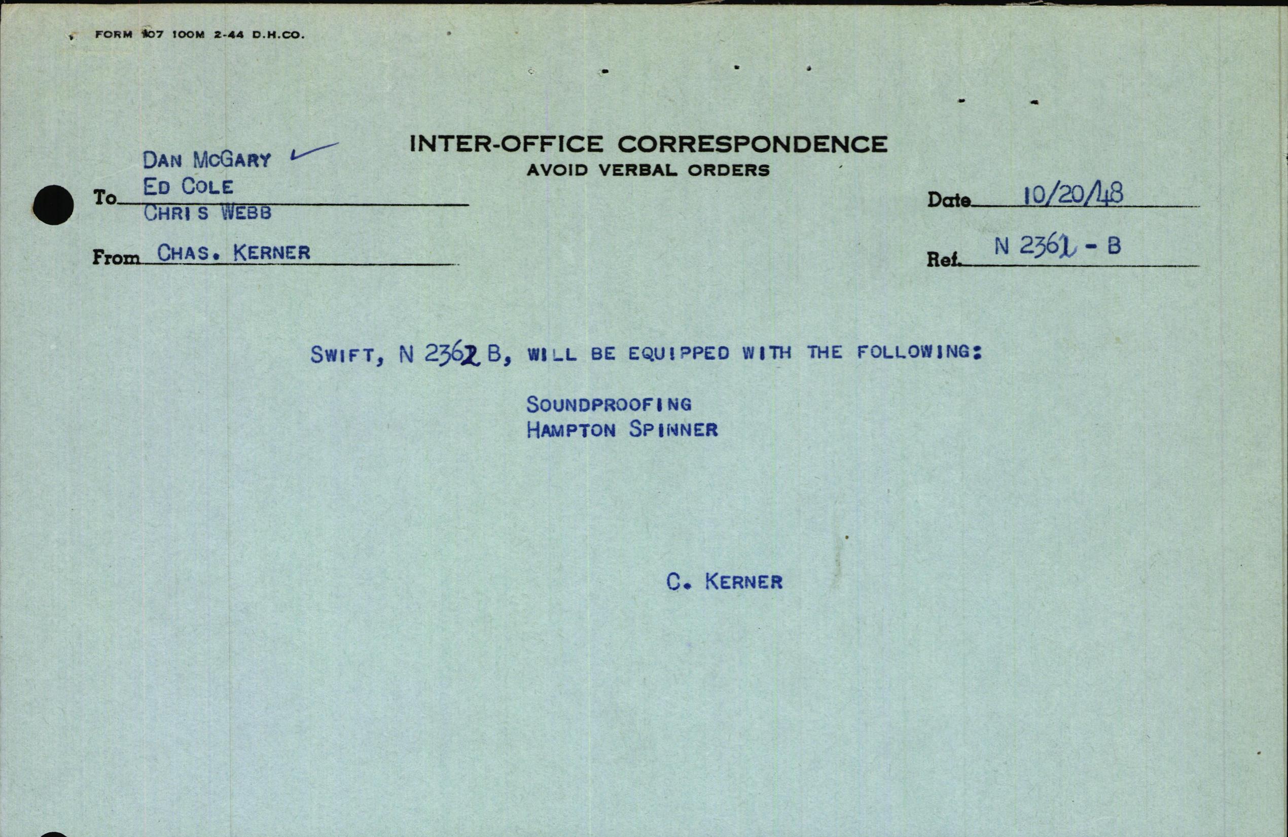 Sample page 1 from AirCorps Library document: Technical Information for Serial Number 3662