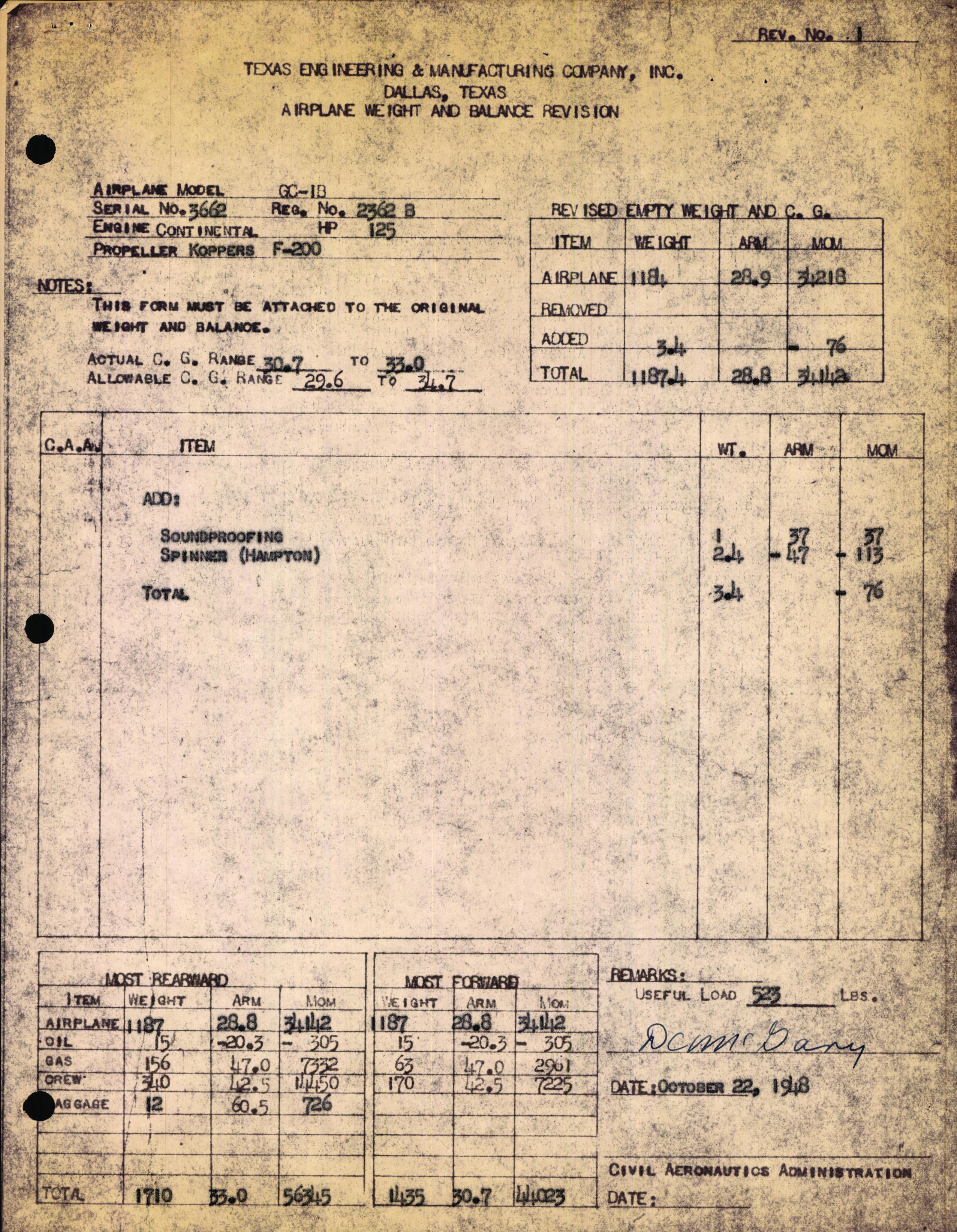 Sample page 3 from AirCorps Library document: Technical Information for Serial Number 3662