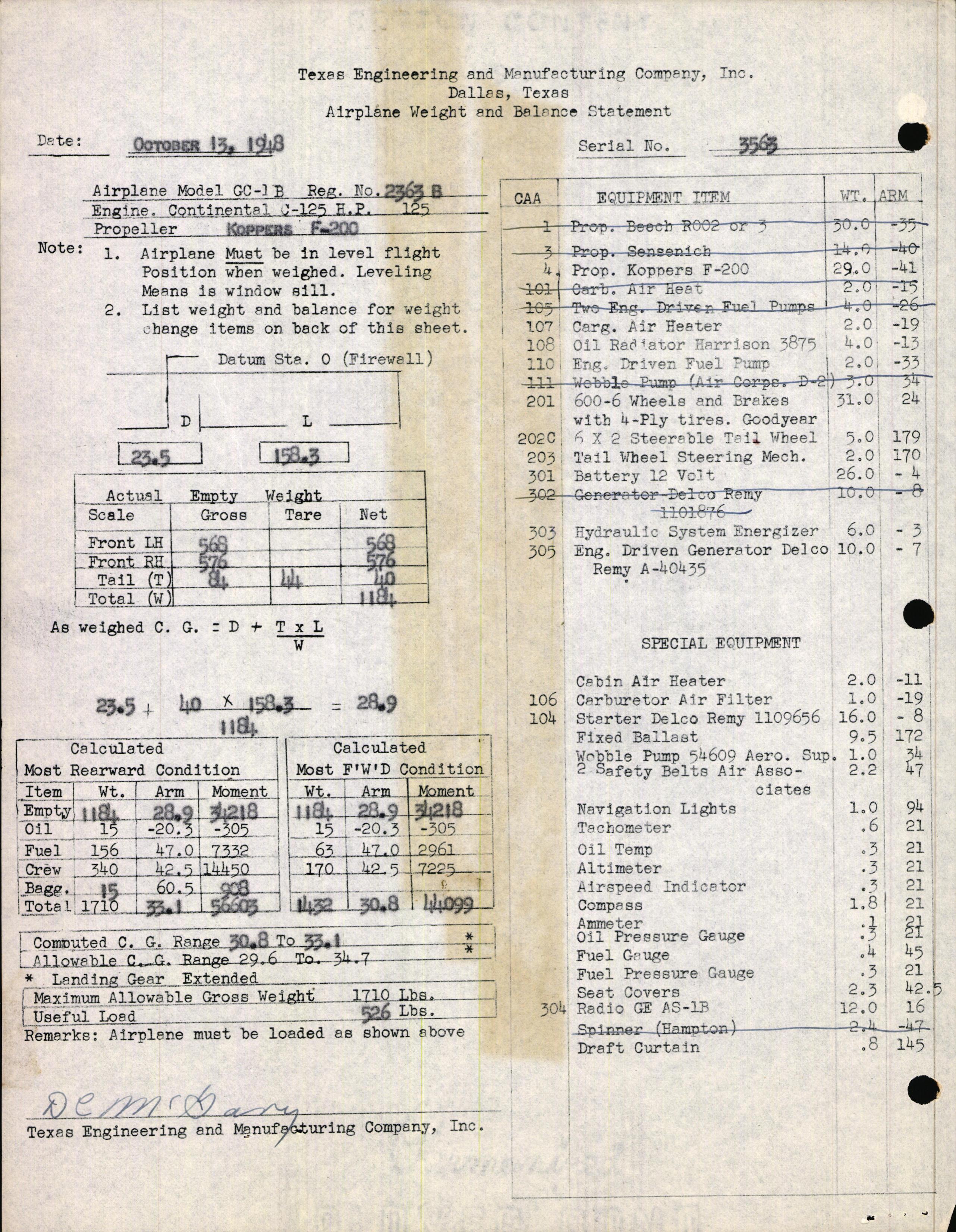 Sample page 3 from AirCorps Library document: Technical Information for Serial Number 3663