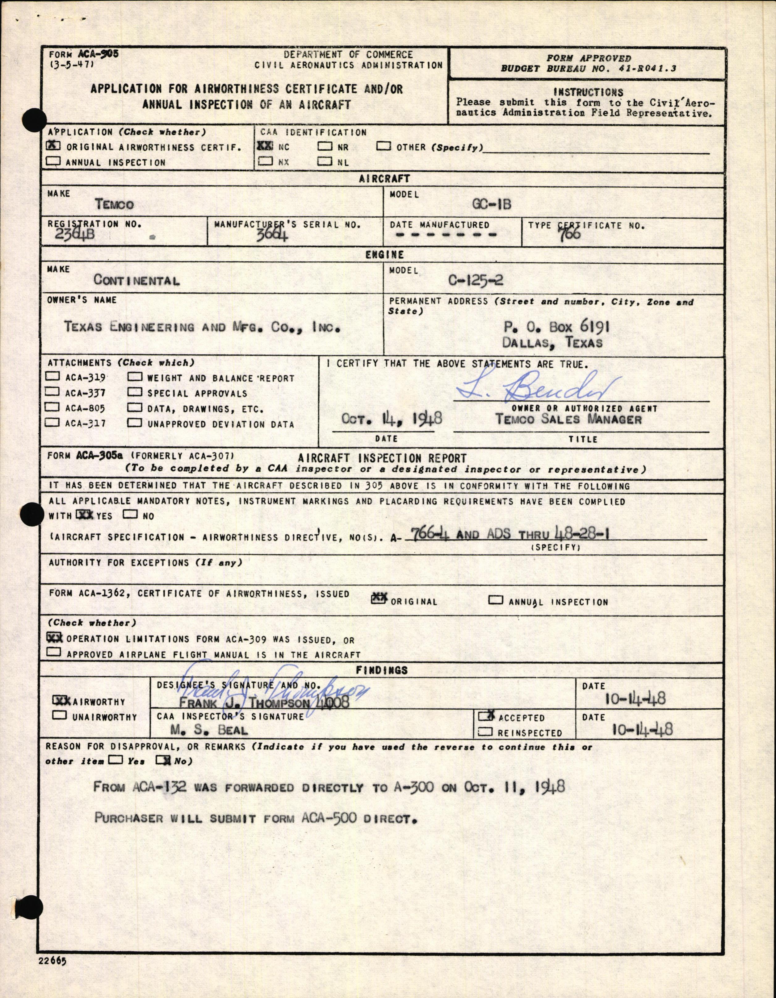 Sample page 3 from AirCorps Library document: Technical Information for Serial Number 3664