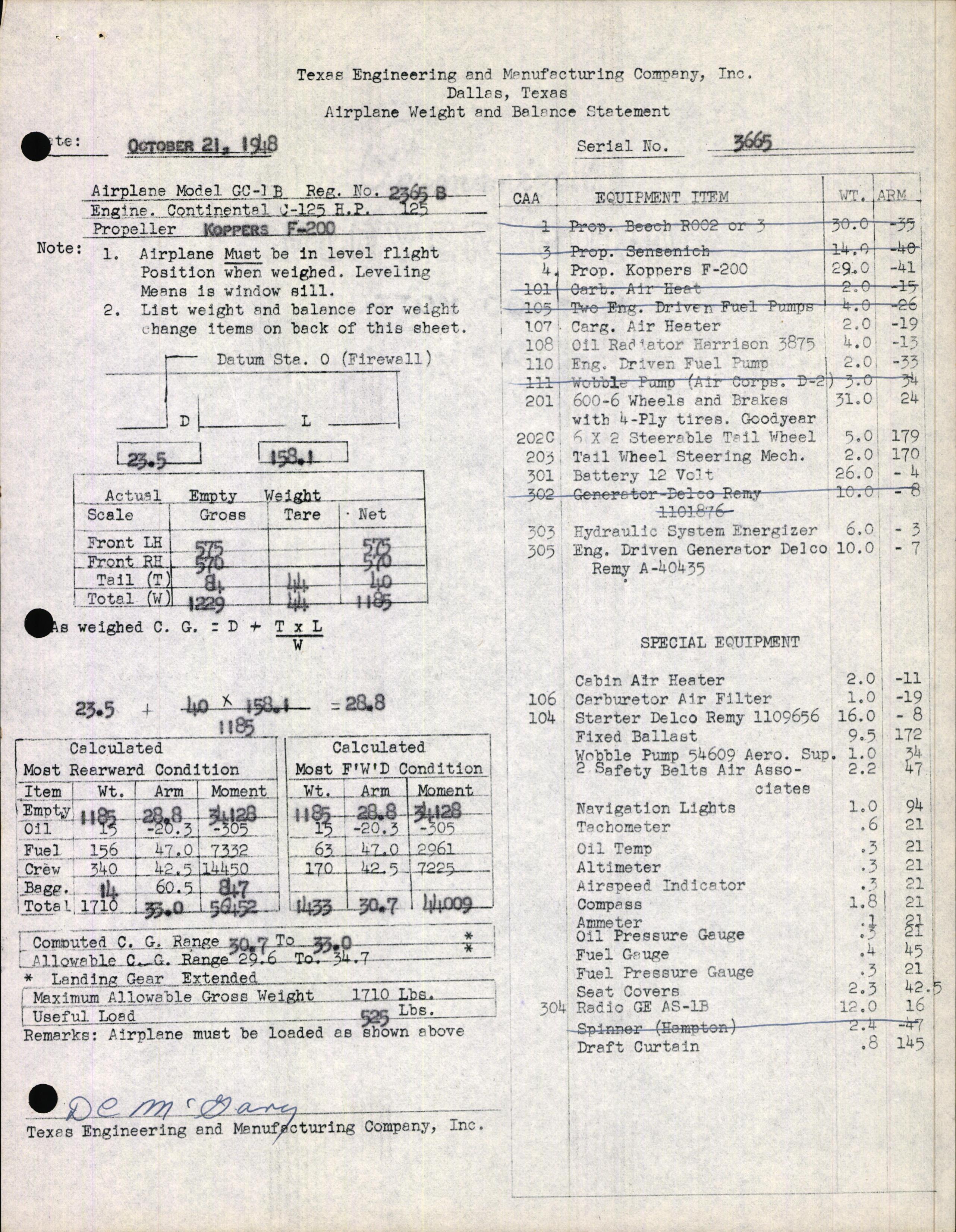 Sample page 3 from AirCorps Library document: Technical Information for Serial Number 3665